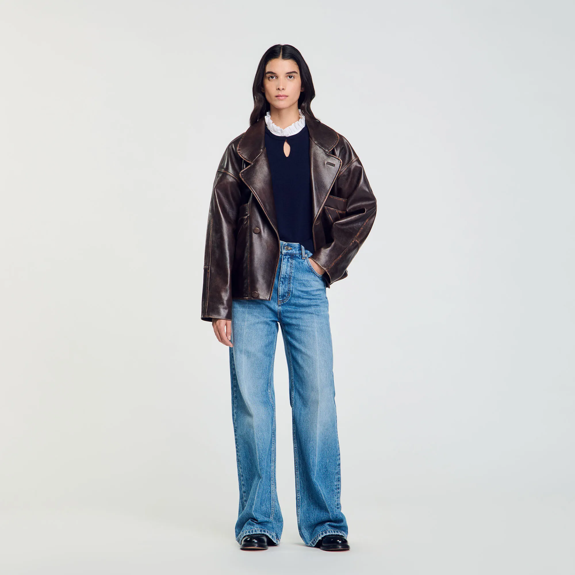 Maglione in lana e cashmere con volant