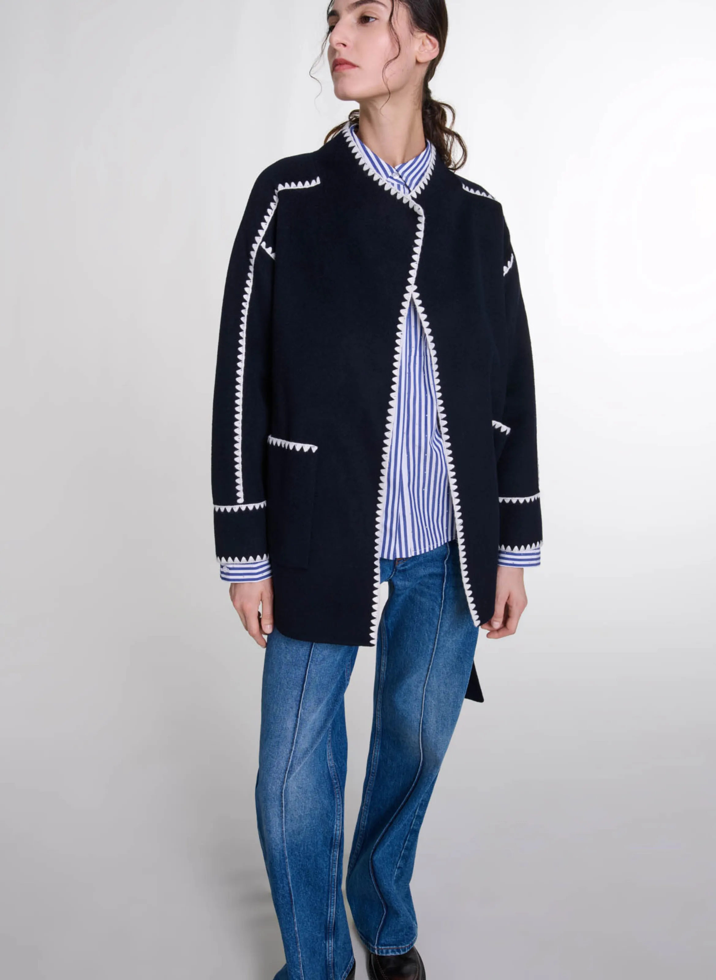  MAJE   Giacca a collo alto in misto lana | Blu