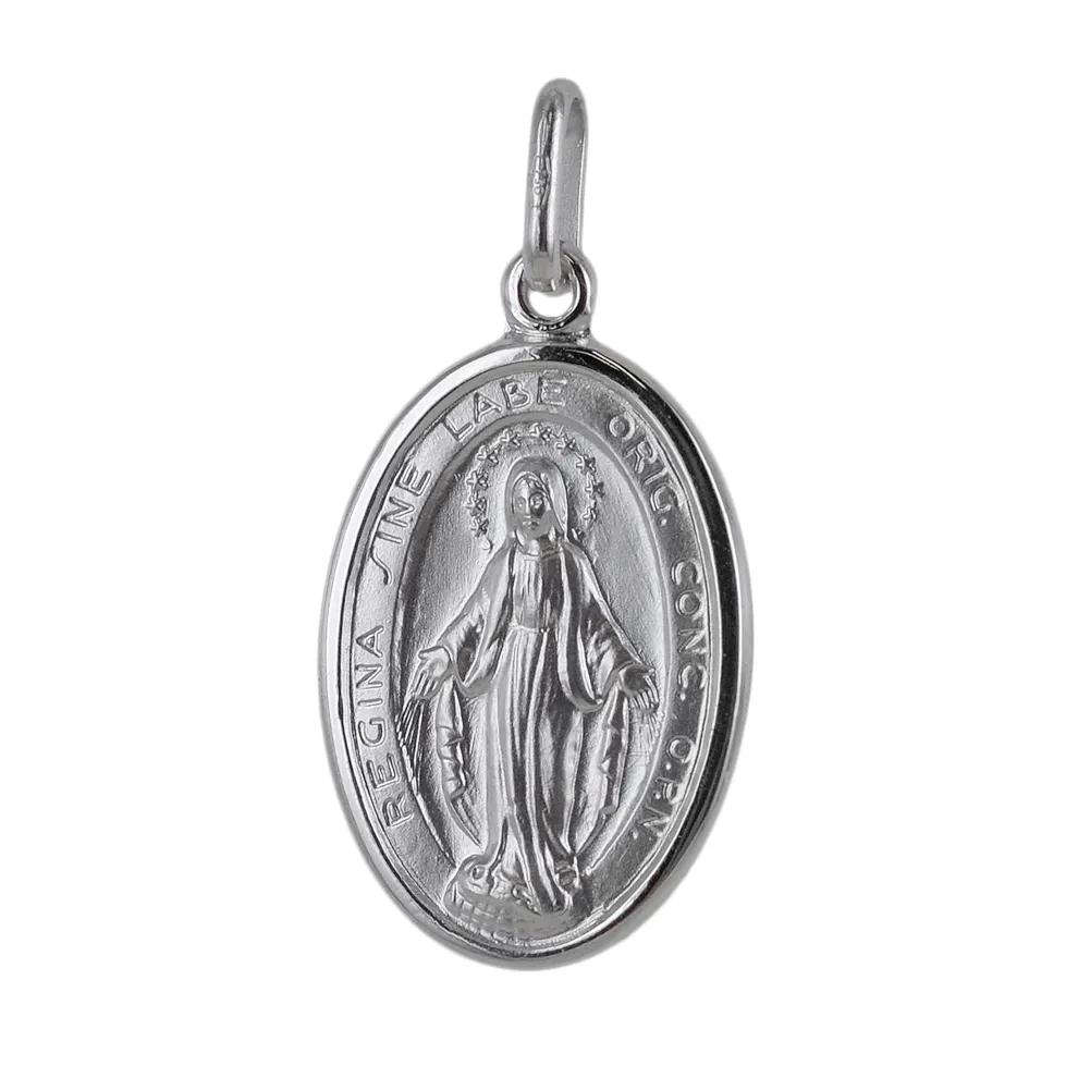 Medaglia MADONNA MIRACOLOSA Grande in oro bianco 20x14 mm