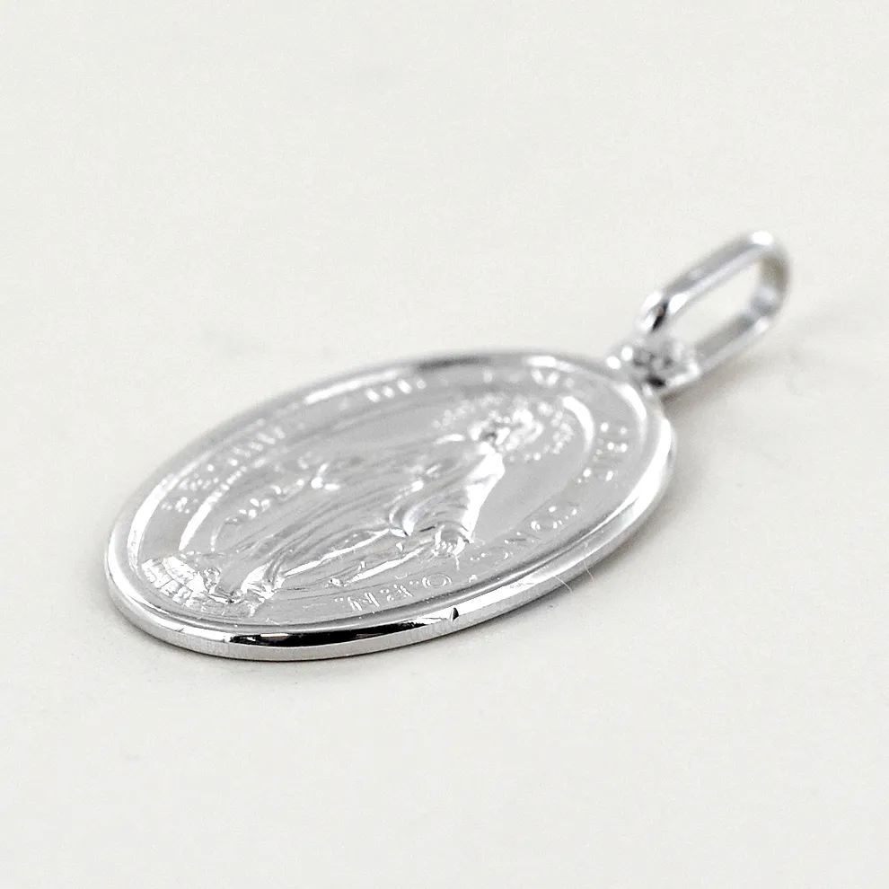 Medaglia MADONNA MIRACOLOSA Grande in oro bianco 20x14 mm