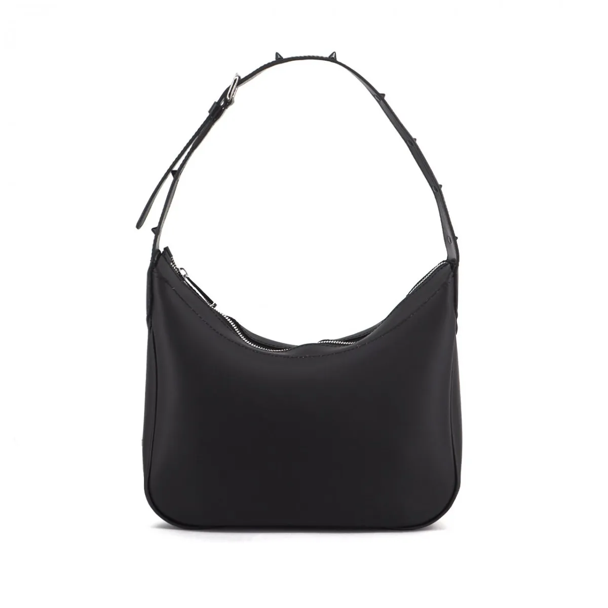 Medium Shoulder Bag with Stud-Embellished Strap, Black
