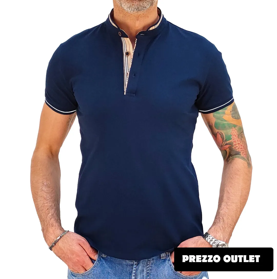 Men's slim fit Korean collar polo in midnight blue.