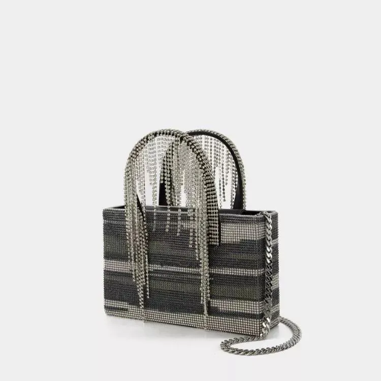 Midi Crystal Fringe Handbag in Black Stripes by Kara - Str Black