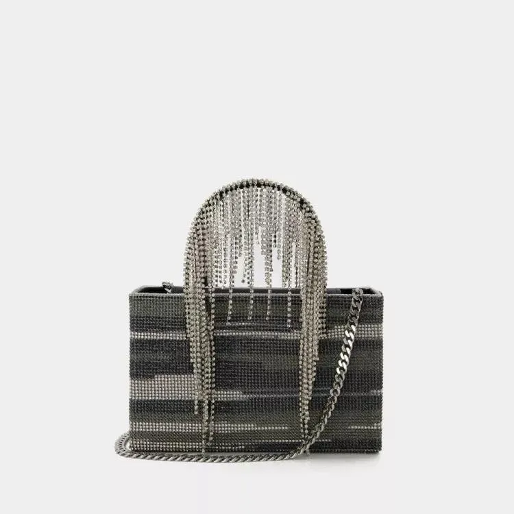 Midi Crystal Fringe Handbag in Black Stripes by Kara - Str Black