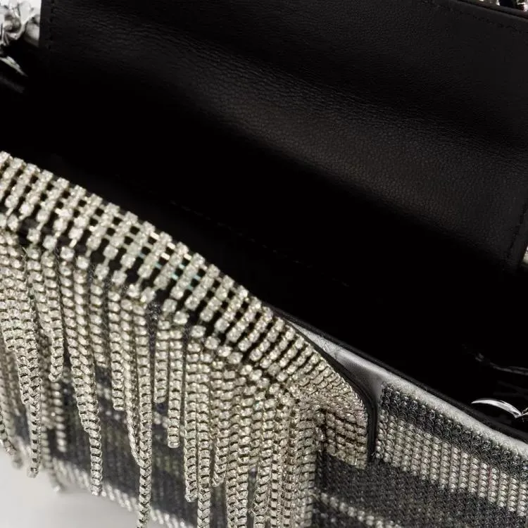 Midi Crystal Fringe Handbag in Black Stripes by Kara - Str Black