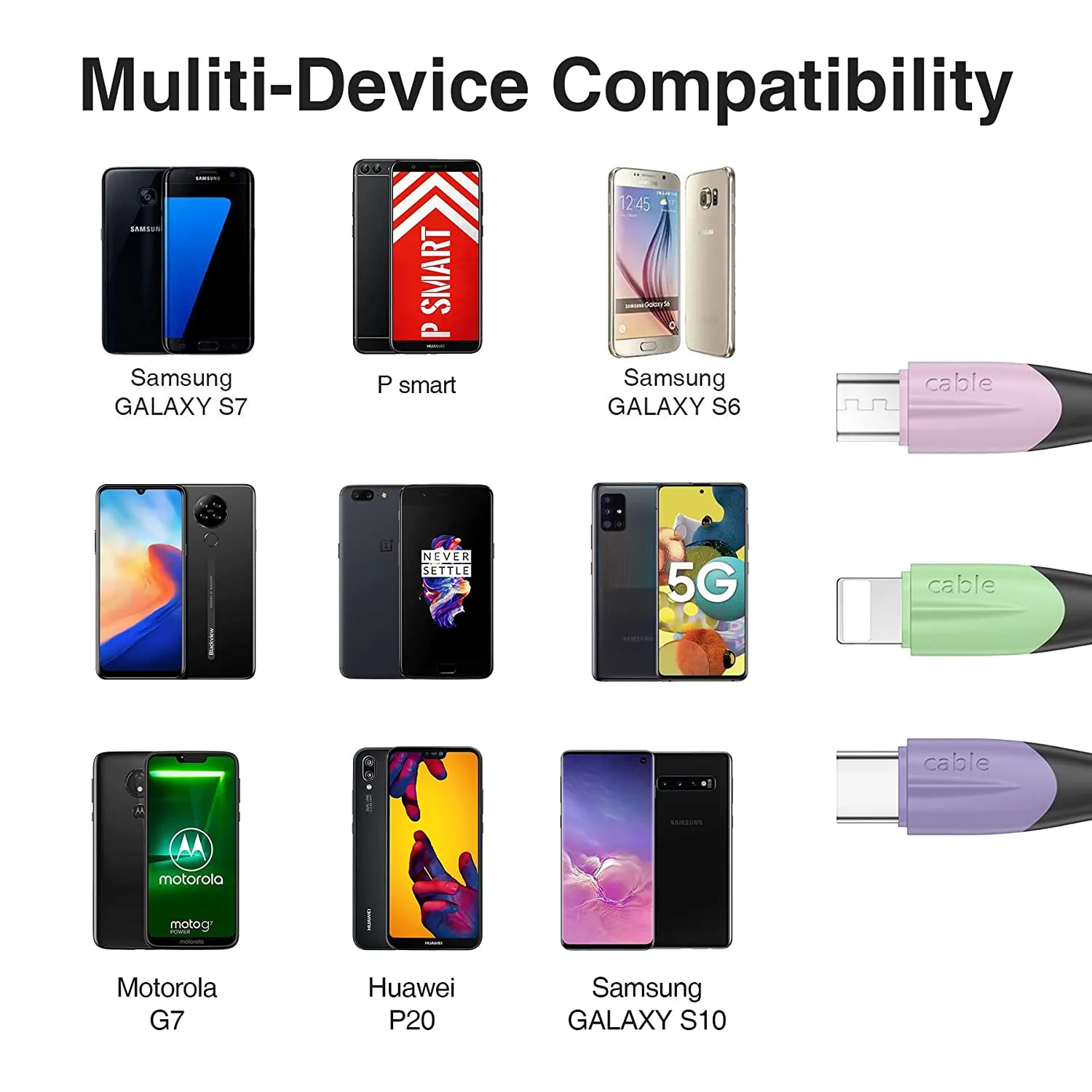 Multi Cavo di Ricarica, 3 in 1 Multiplo Cavetto Micro USB Tipo C Nylon Intrecciato Cavo di Ricarica USB per Phone 11/XS/XR, Sams