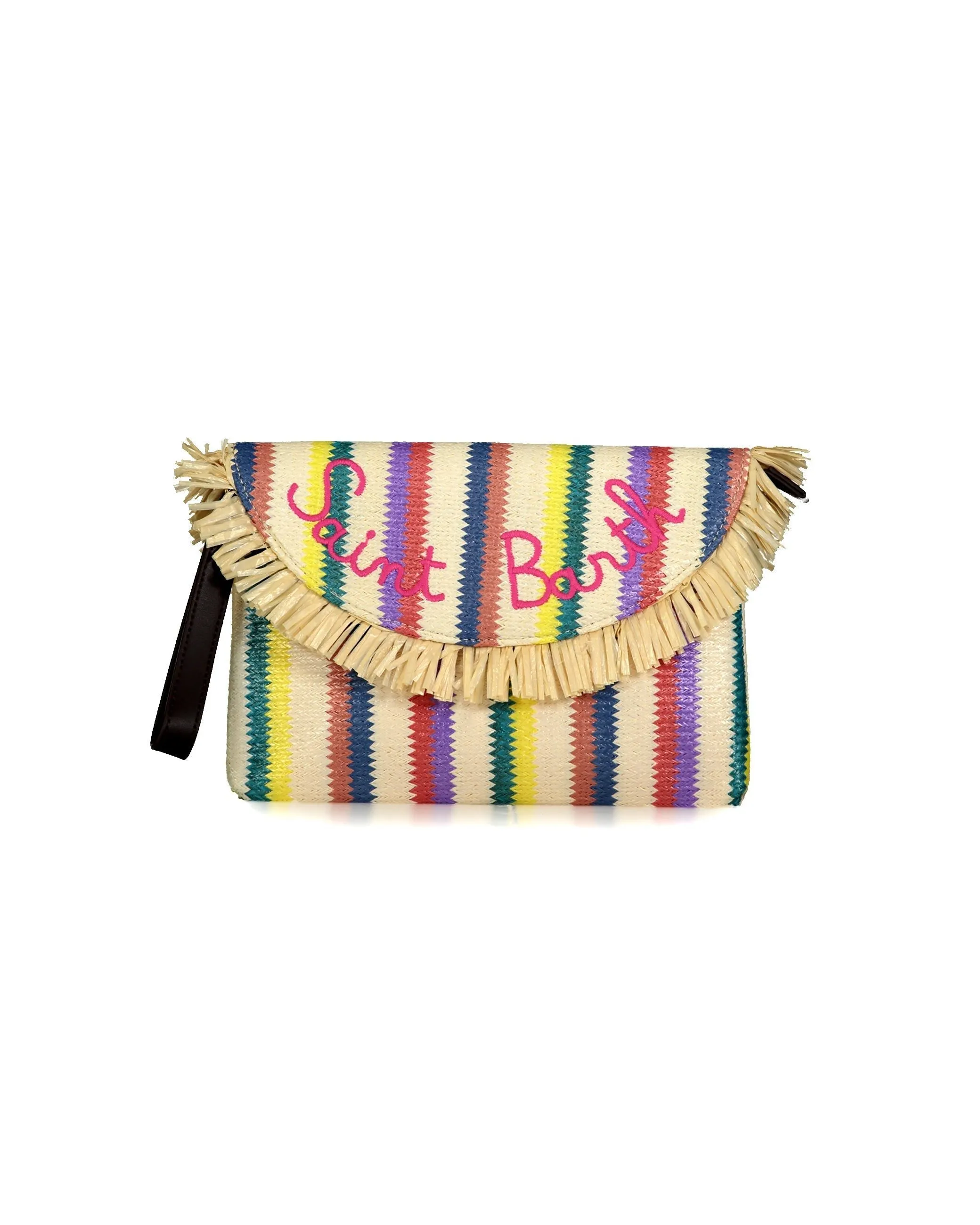 Multicolor Stripe Straw Pochette Handbag