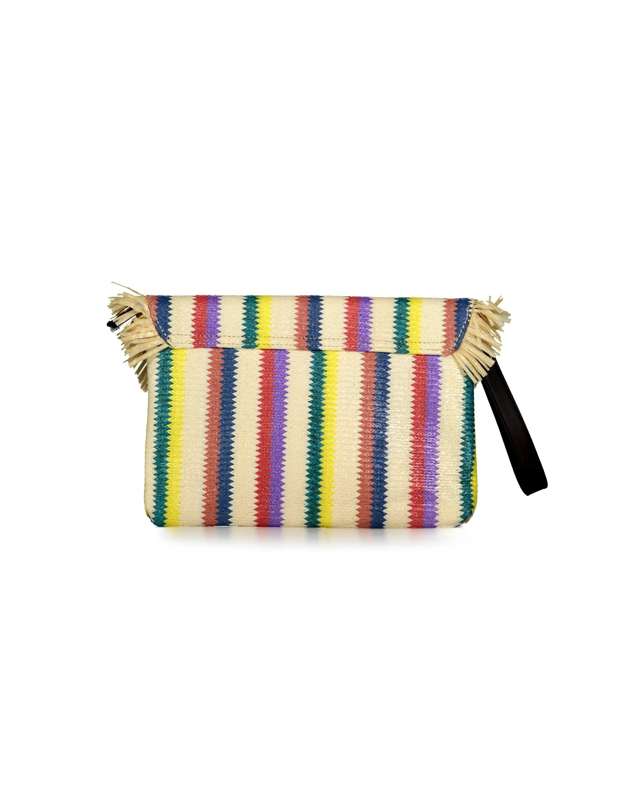 Multicolor Stripe Straw Pochette Handbag