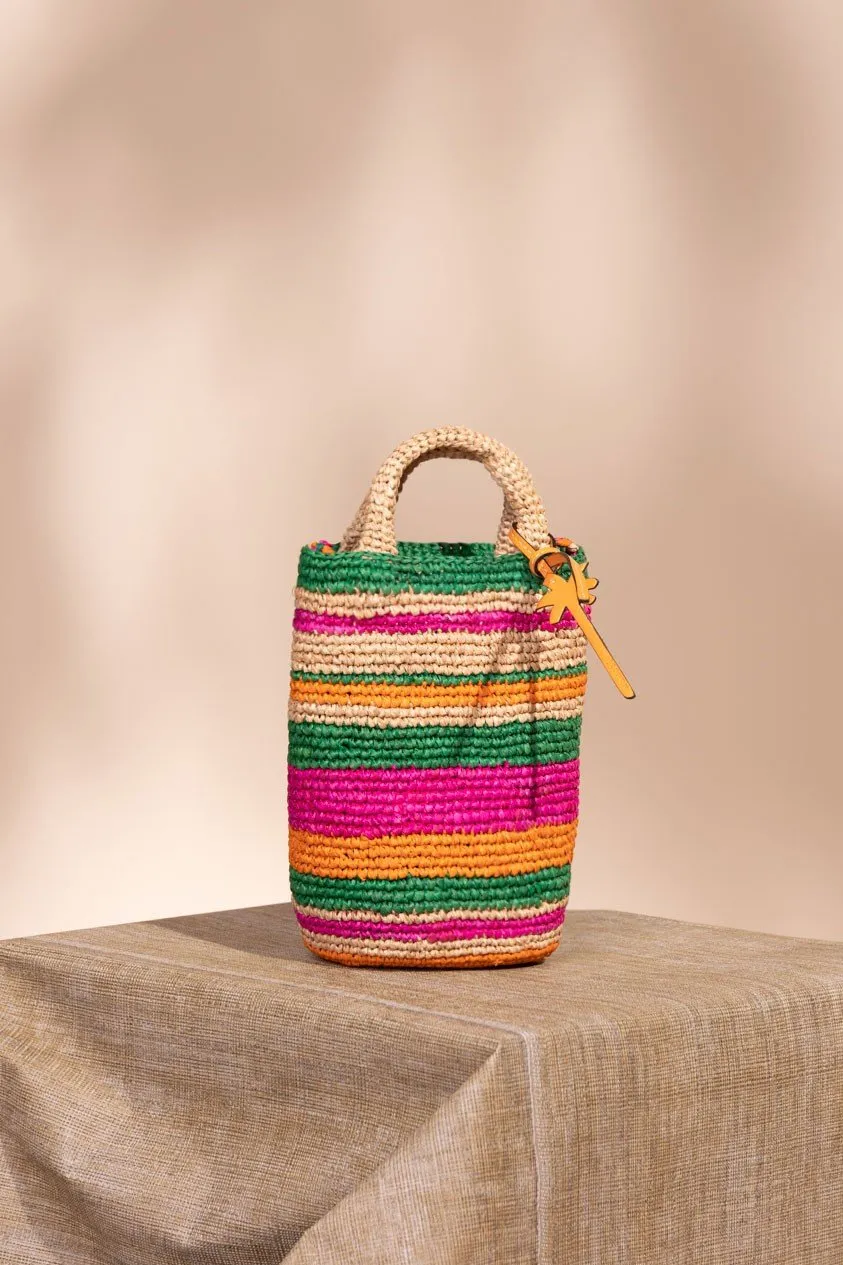 Multicolor Striped Rafia Bucket Bag