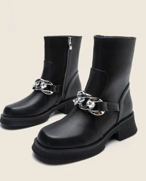 New beige-colored boots Autumn and winter Martin boots Women's retro short boots with thick sole Thick heel boots.