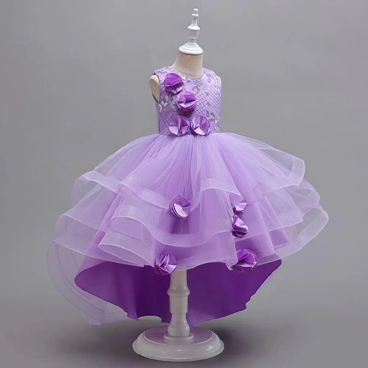New girls' drag tail mesh petal princess dress for formal Christmas dinner stunning cocktail party dress.