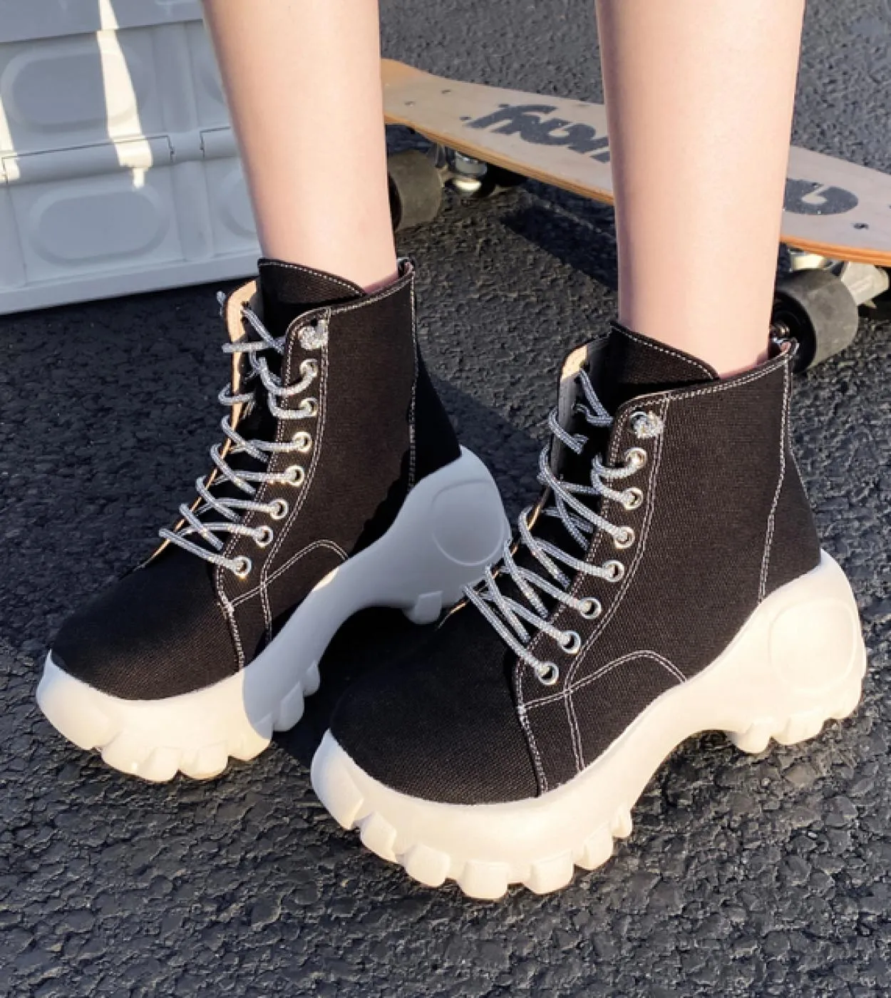 New trendy women's ankle boots High-quality canvas lace-up boots Comfortable platform boots Casual boots for all occasions