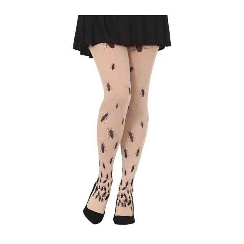 Nude Colored Tights with Cockroach Print for Halloween Costumes, Carnivals, and Horror Scenes with Insects.