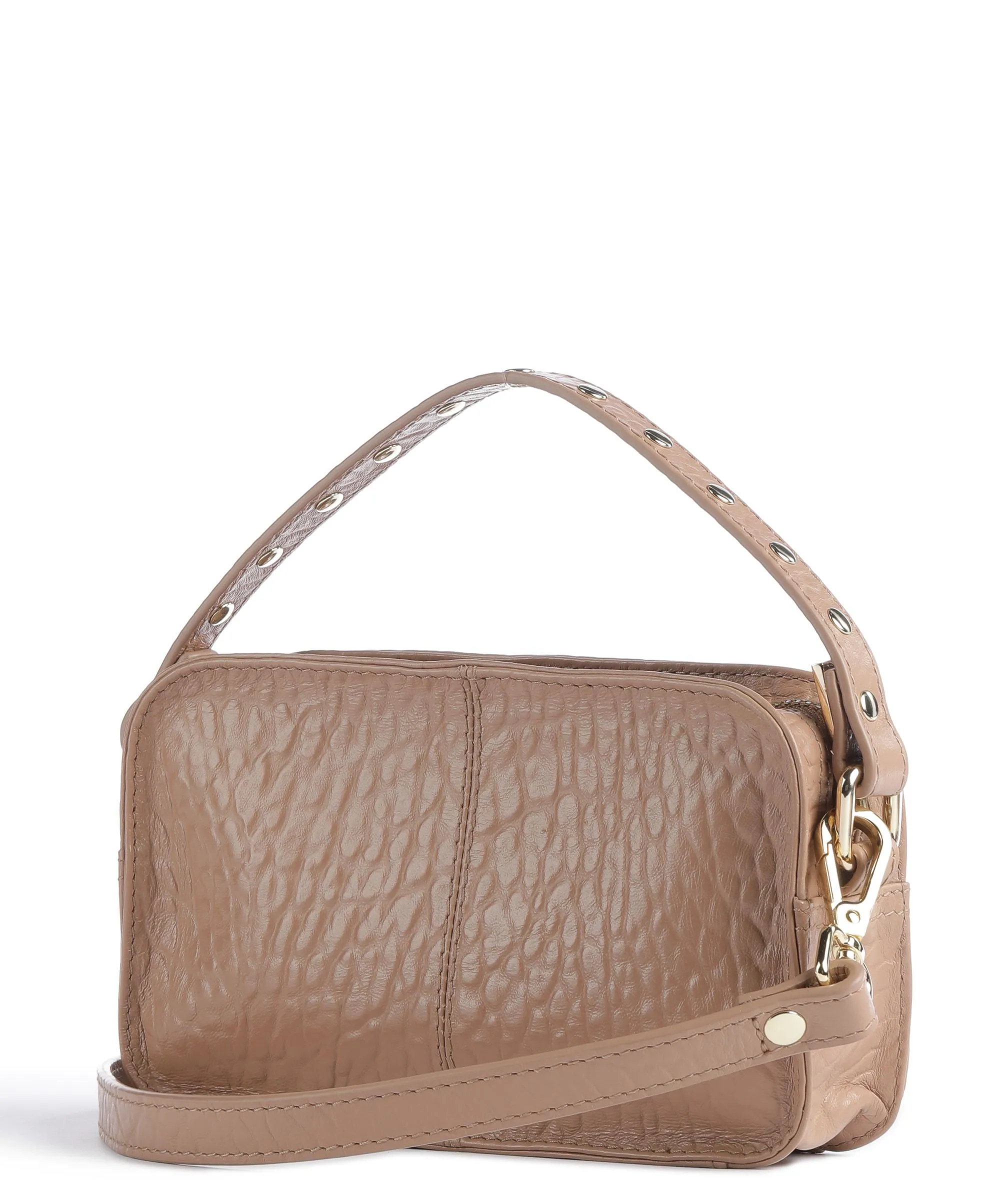 Núnoo New Zealand Helena Light Brown Embossed Leather Crossbody Bag