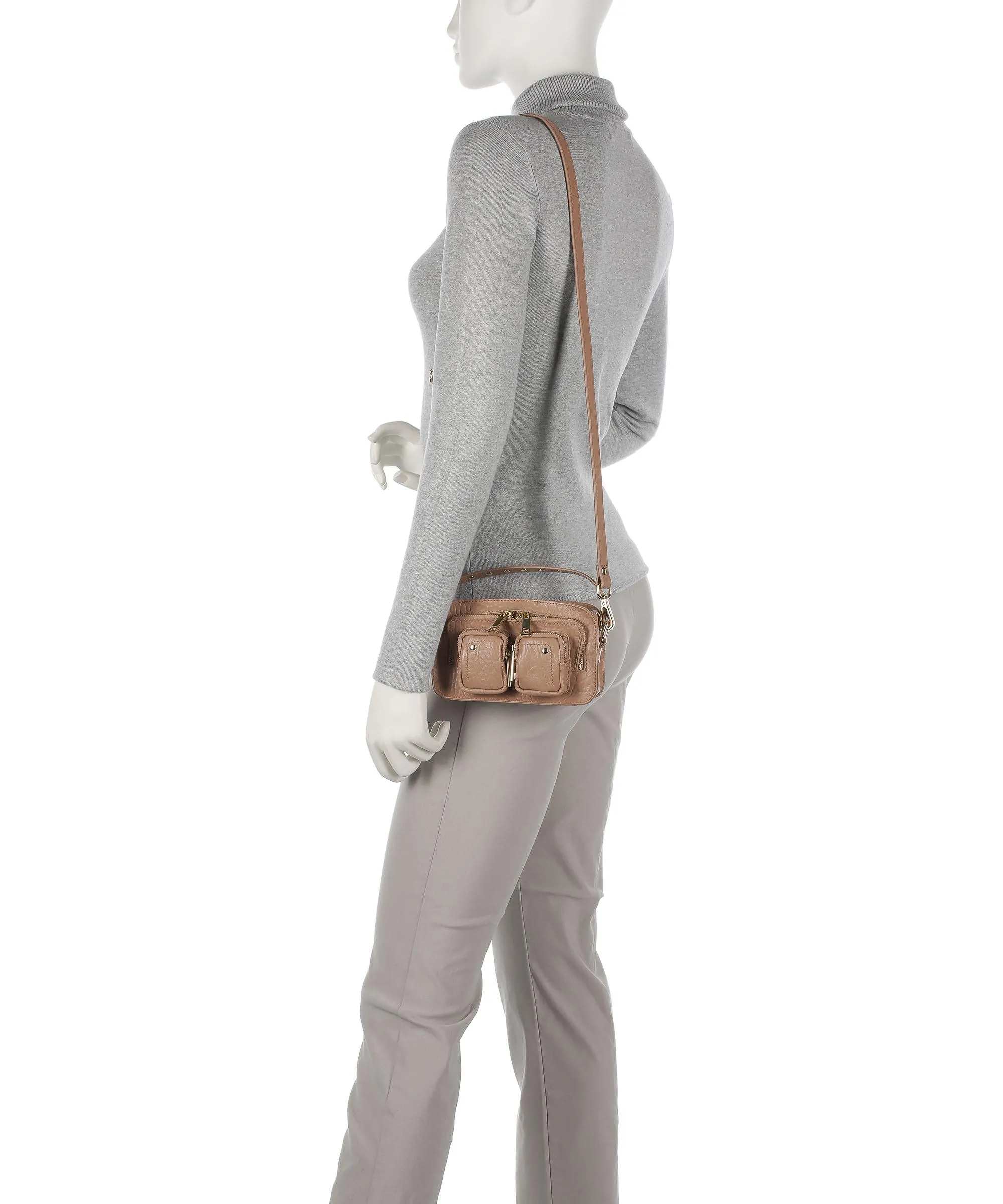 Núnoo New Zealand Helena Light Brown Embossed Leather Crossbody Bag