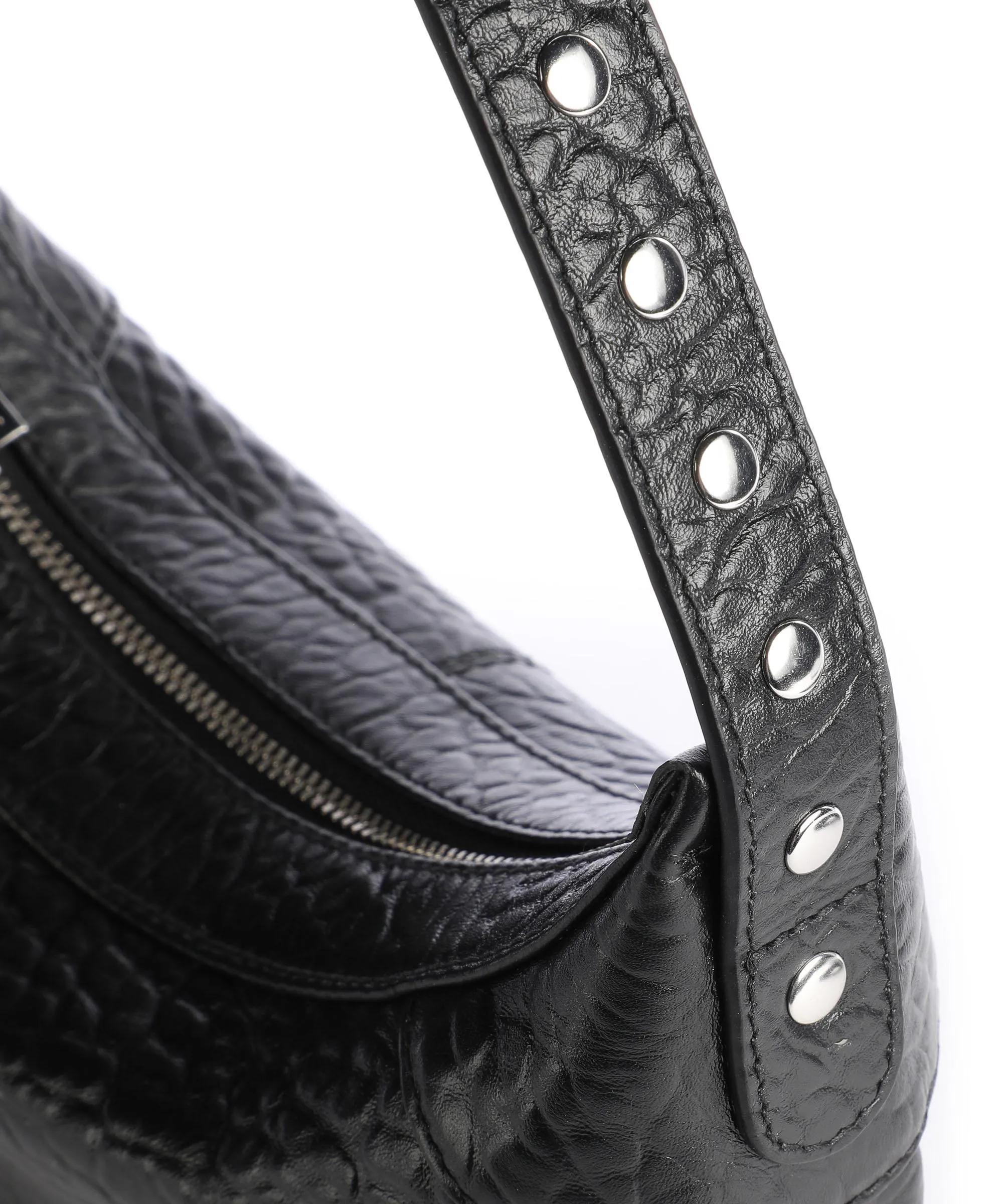  Núnoo New Zealand Pluto Borsa a spalla pelle di vitello goffrata nero  