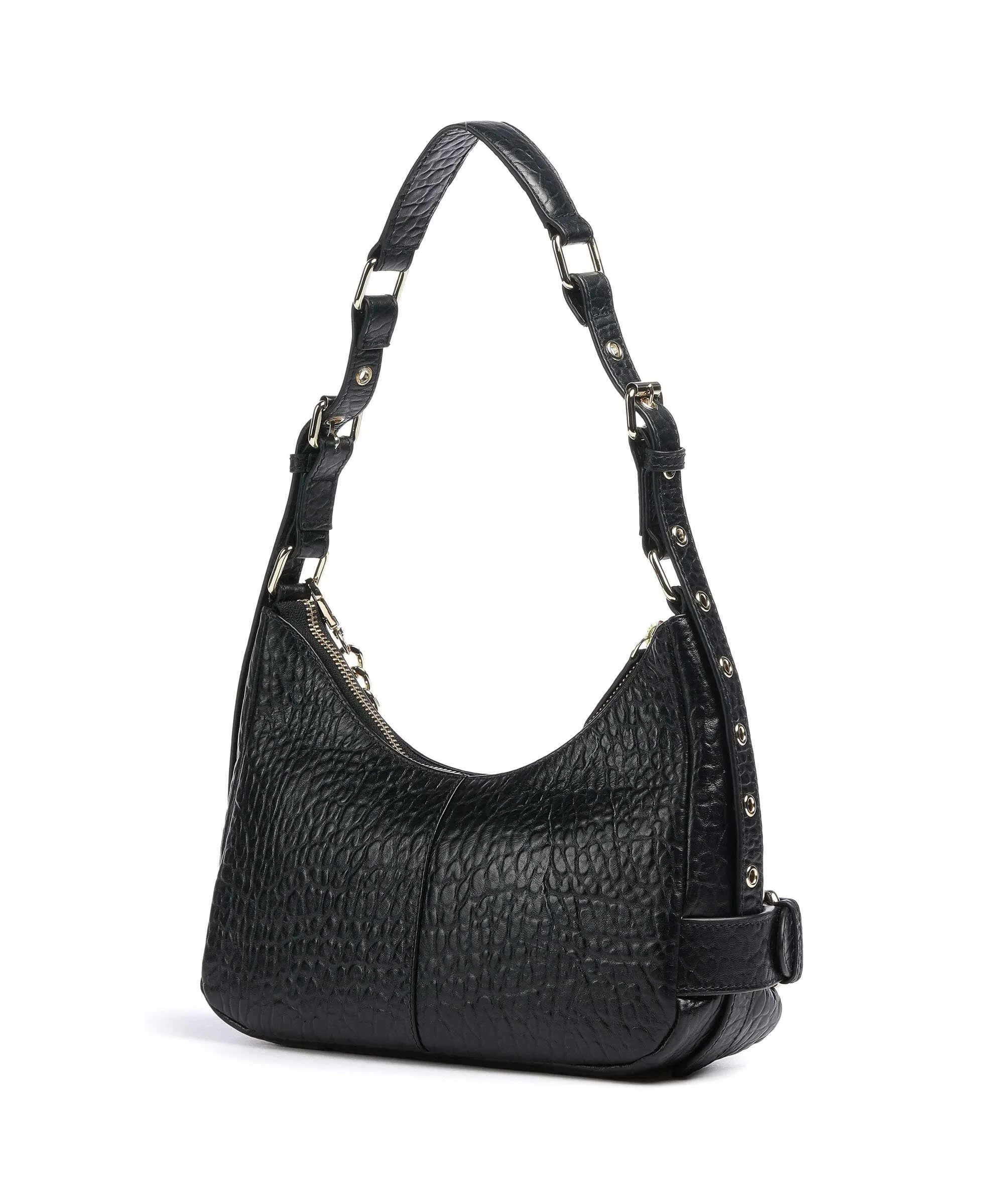Núnoo New Zealand Skye Black Embossed Leather Hobo Bag