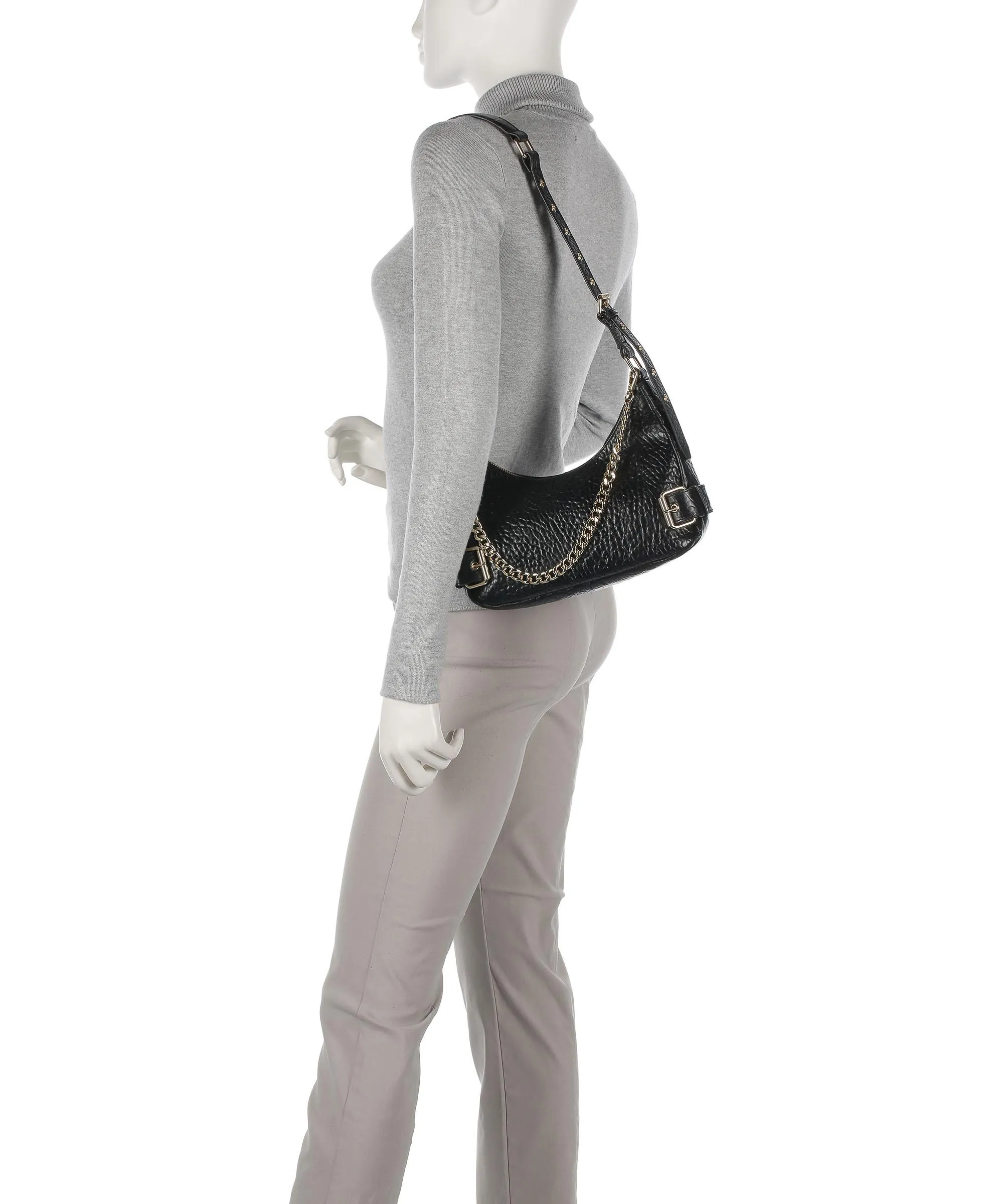 Núnoo New Zealand Skye Black Embossed Leather Hobo Bag