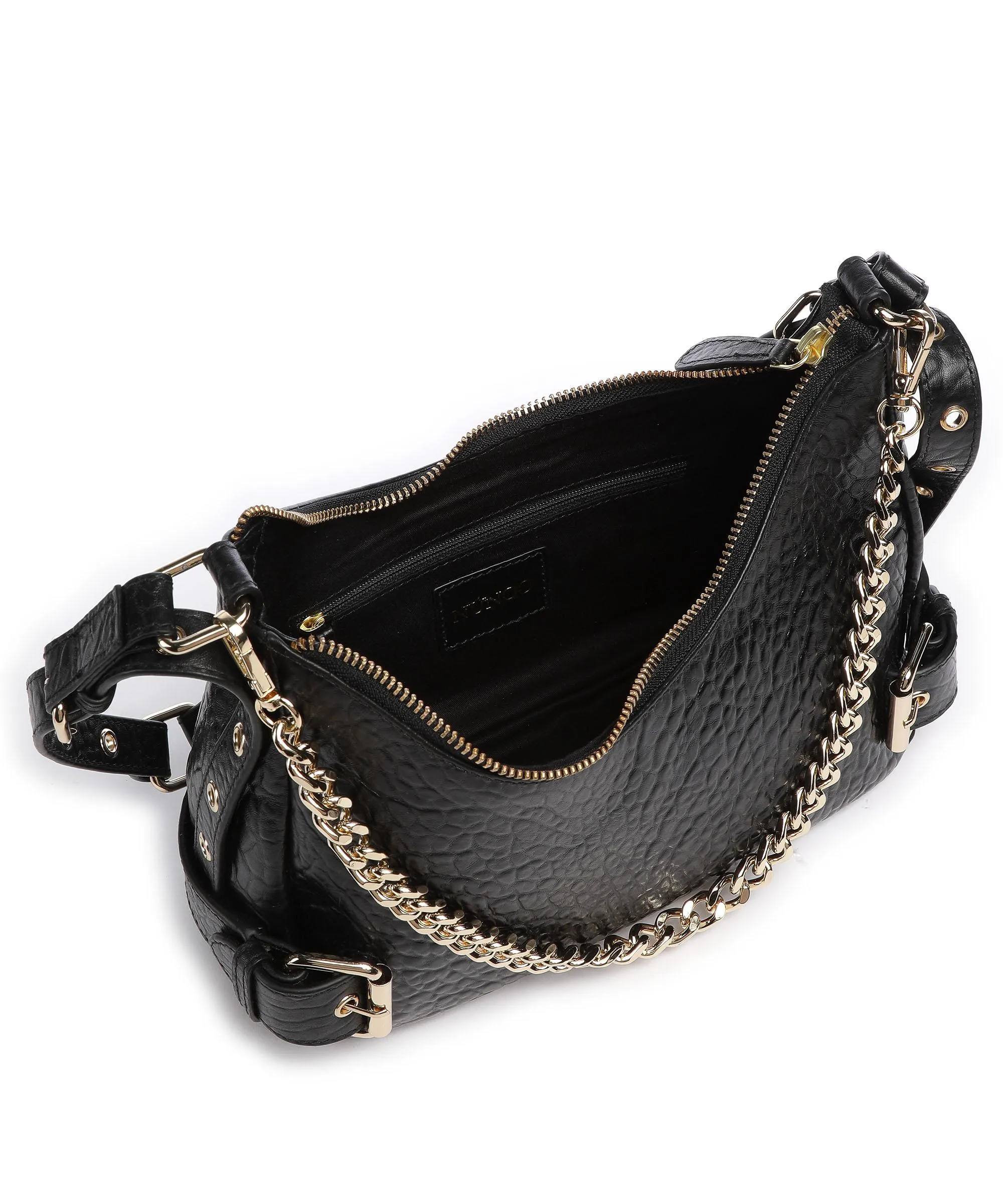Núnoo New Zealand Skye Black Embossed Leather Hobo Bag