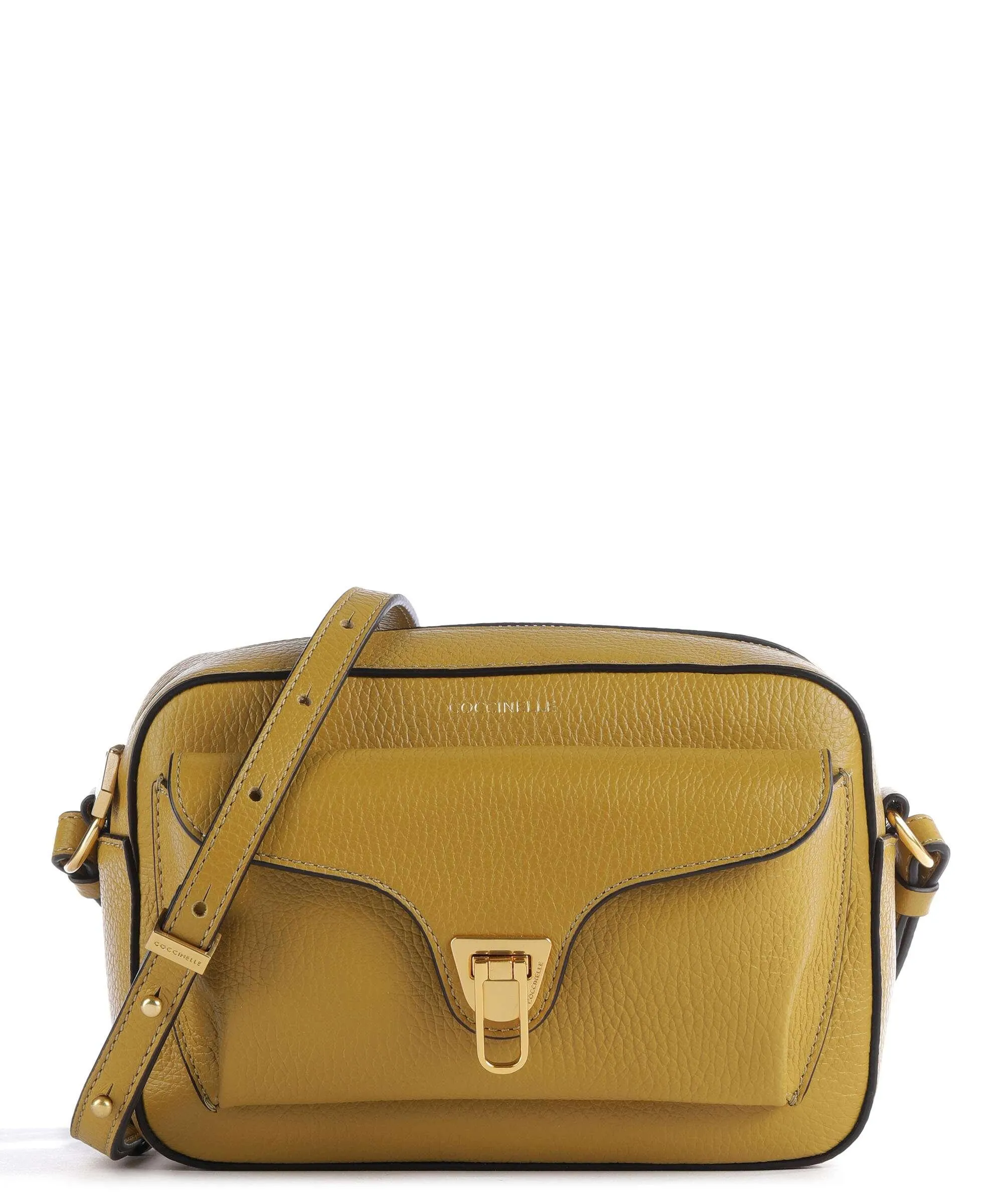 Ochre Grained Leather Crossbody Bag