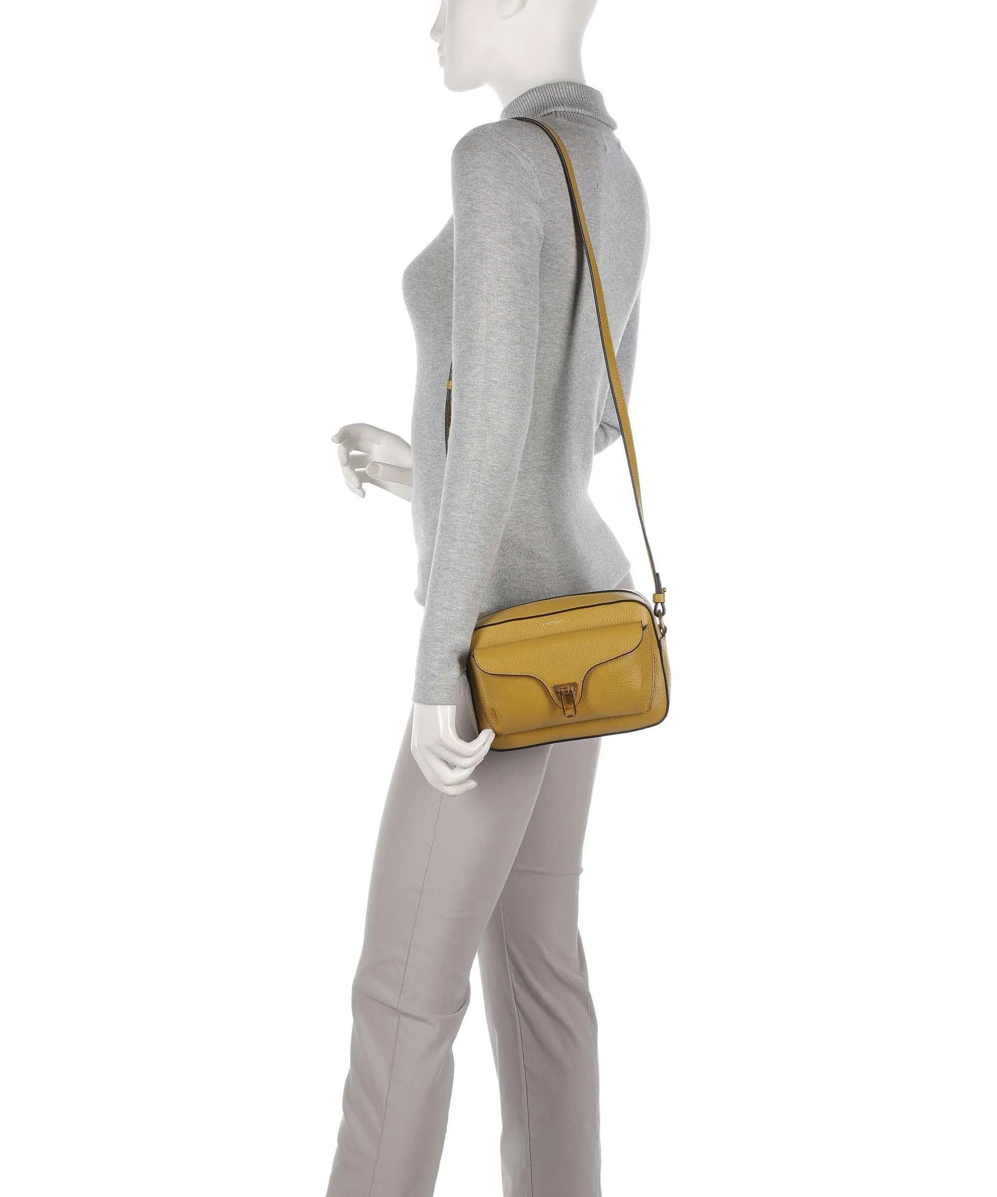 Ochre Grained Leather Crossbody Bag
