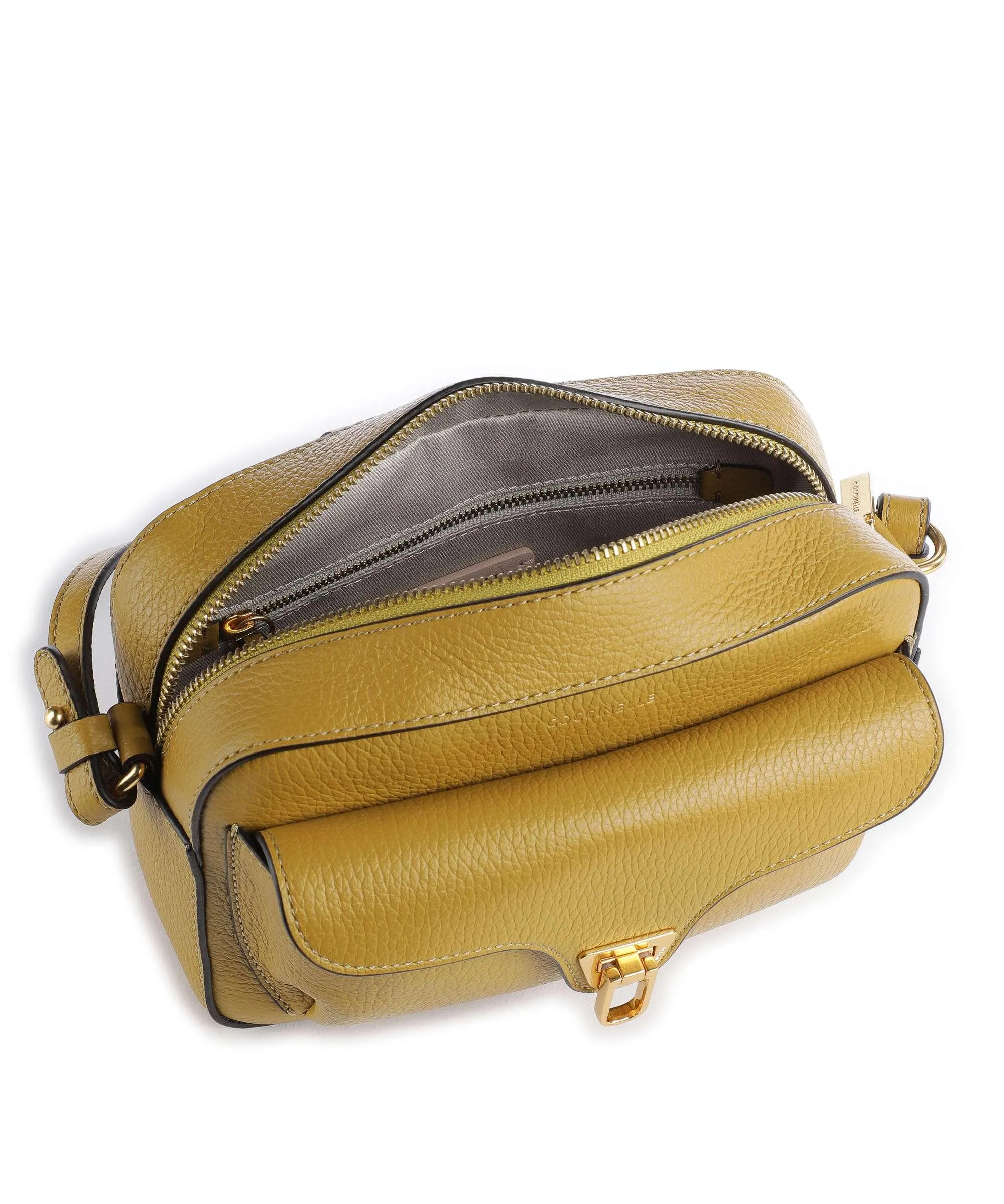 Ochre Grained Leather Crossbody Bag