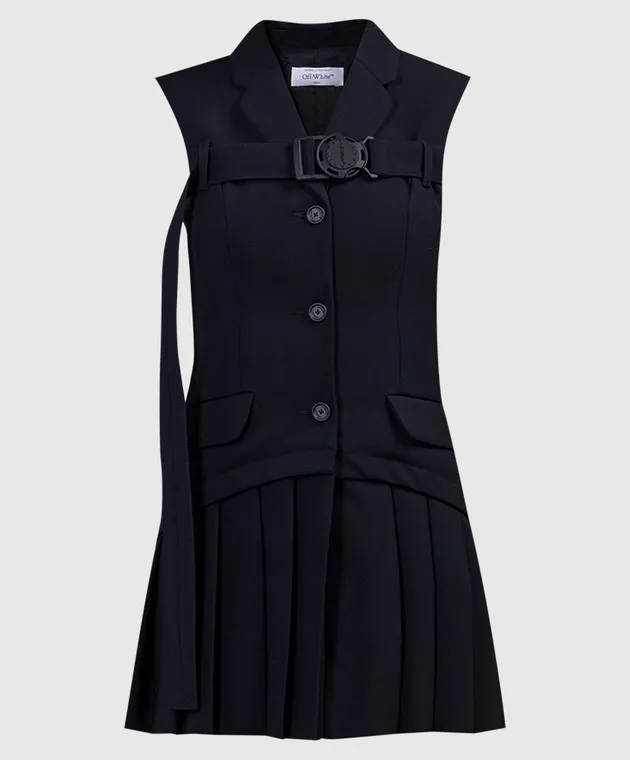 Off-White Abito in lana plissettata blu Dry Wo OWDB494F23FAB001