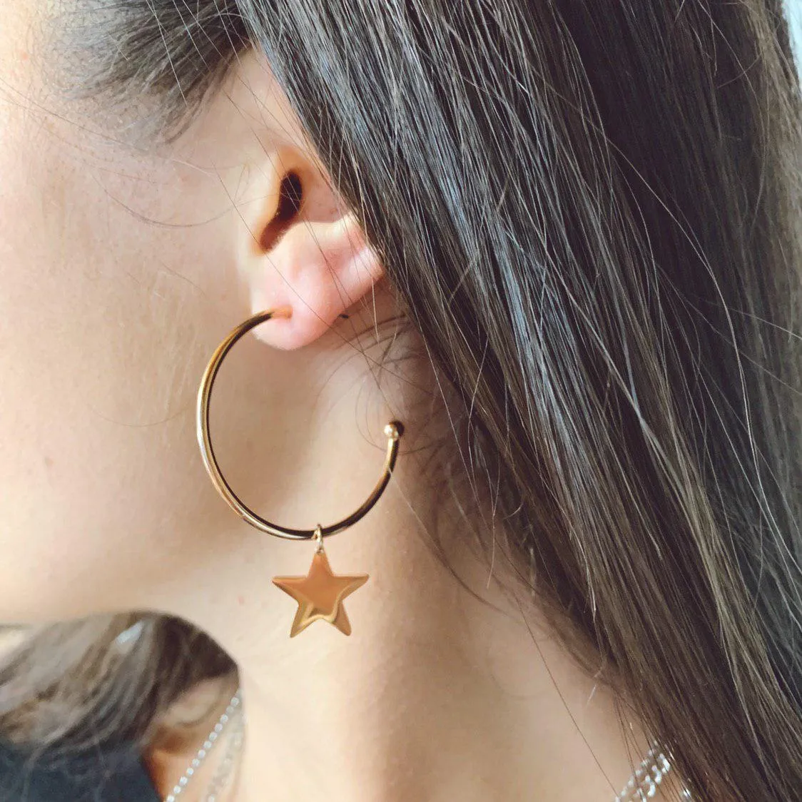 ORECCHINI CERCHI STELLA ARGENTO, ORO O ORO ROSA