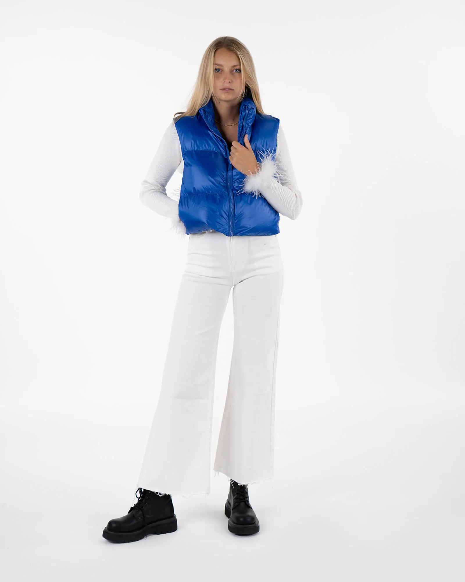 Padded shiny blue gilet
