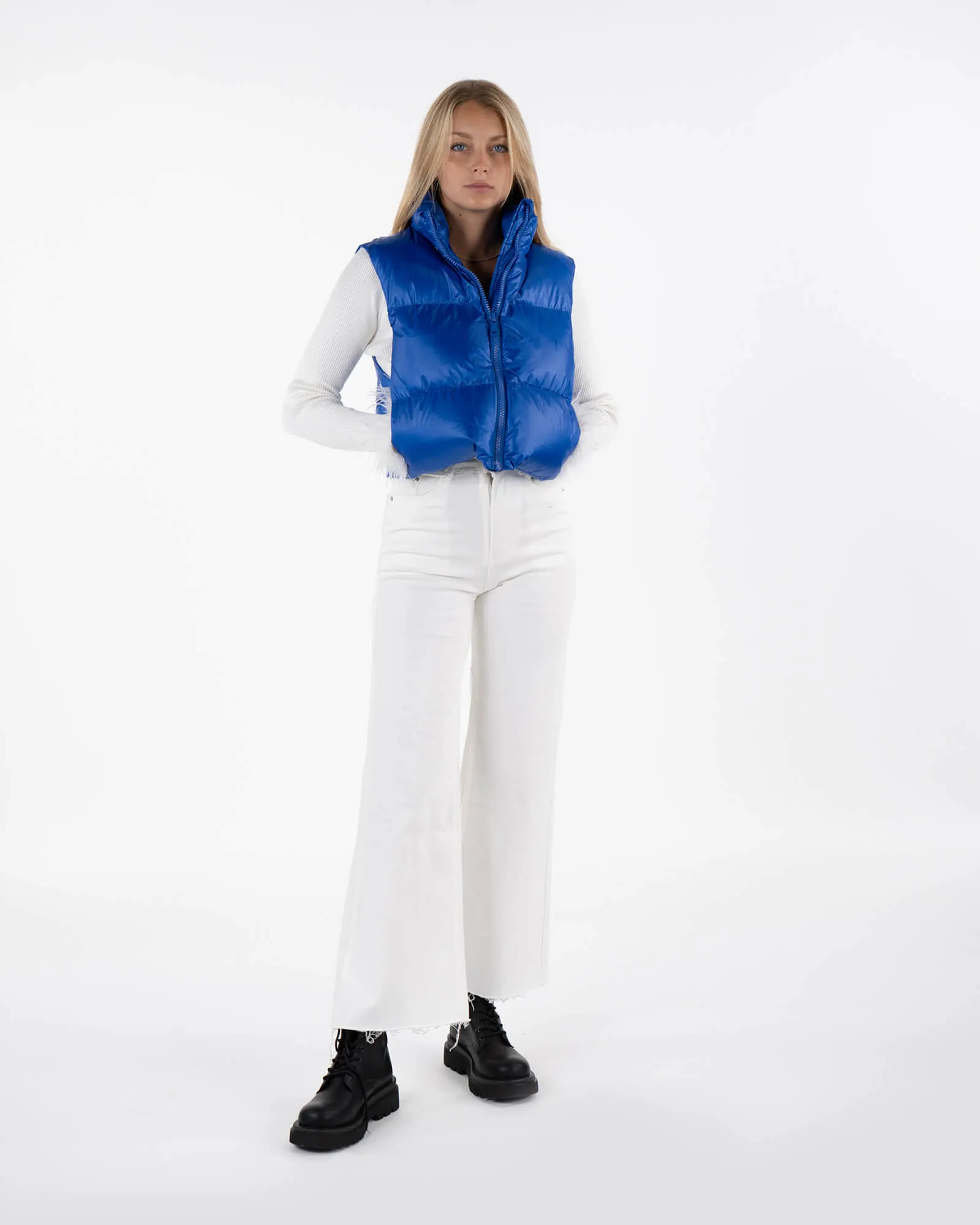 Padded shiny blue gilet