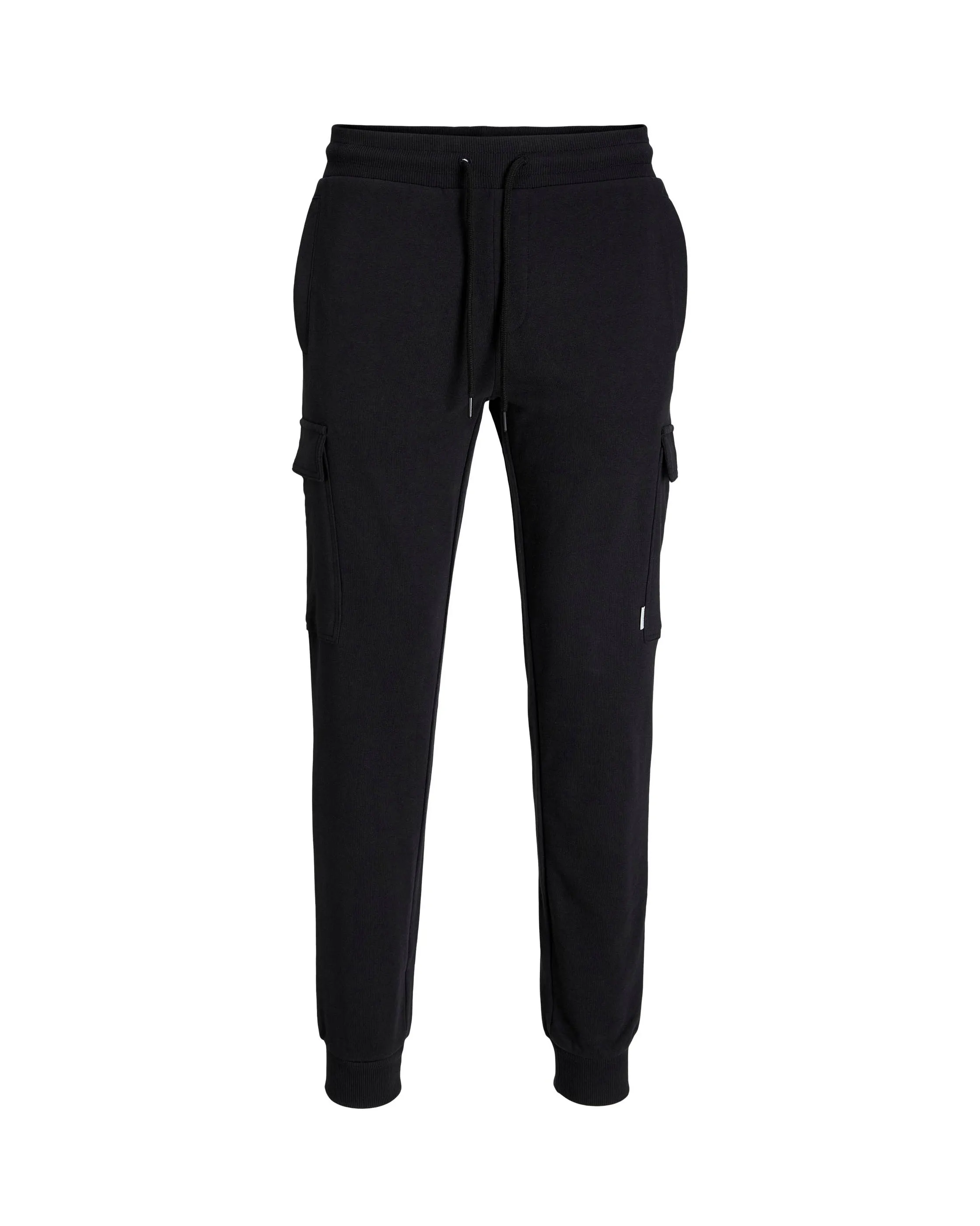 Pantaloni neri stile cargo in felpa di puro cotone con coulisse in vita