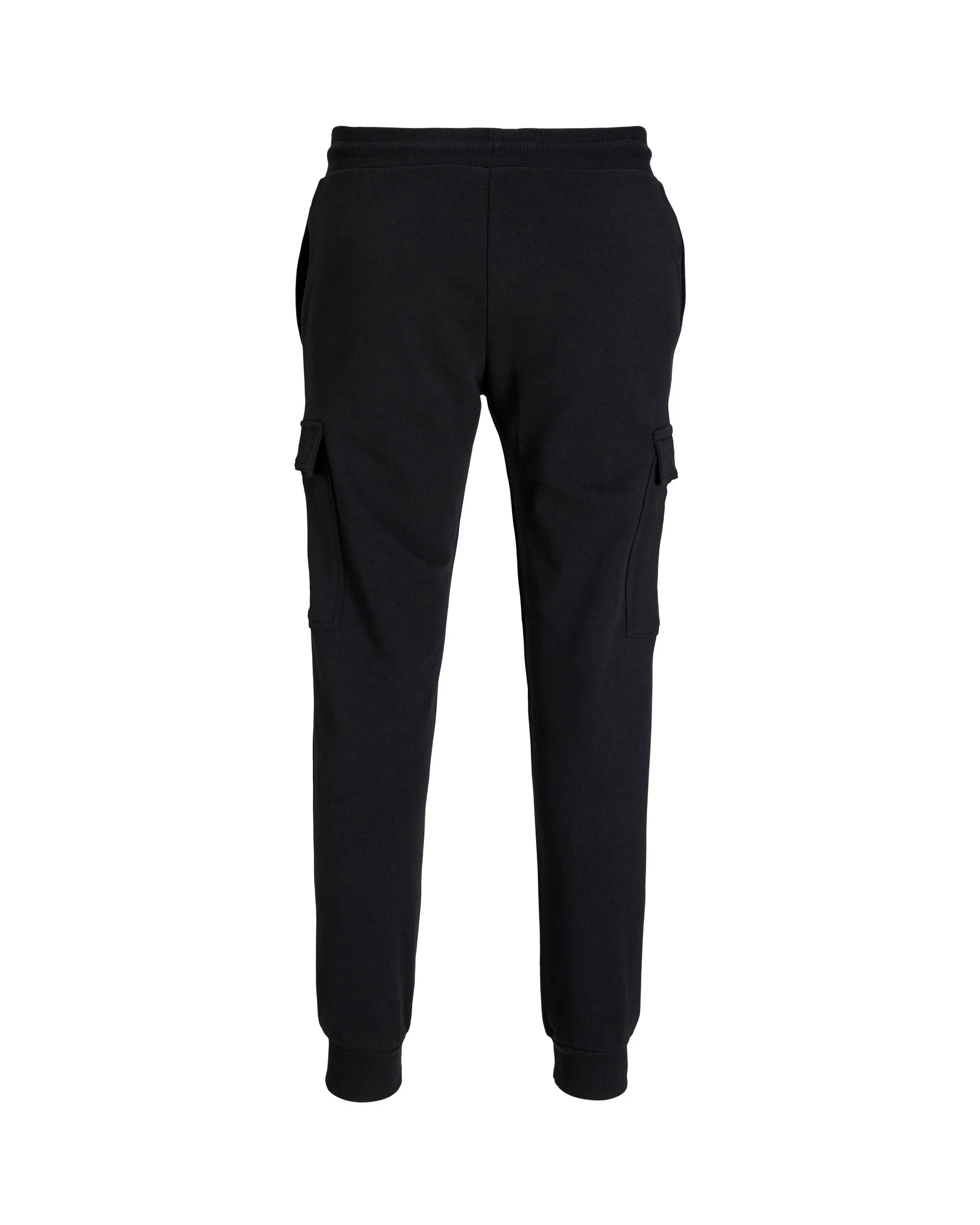 Pantaloni neri stile cargo in felpa di puro cotone con coulisse in vita