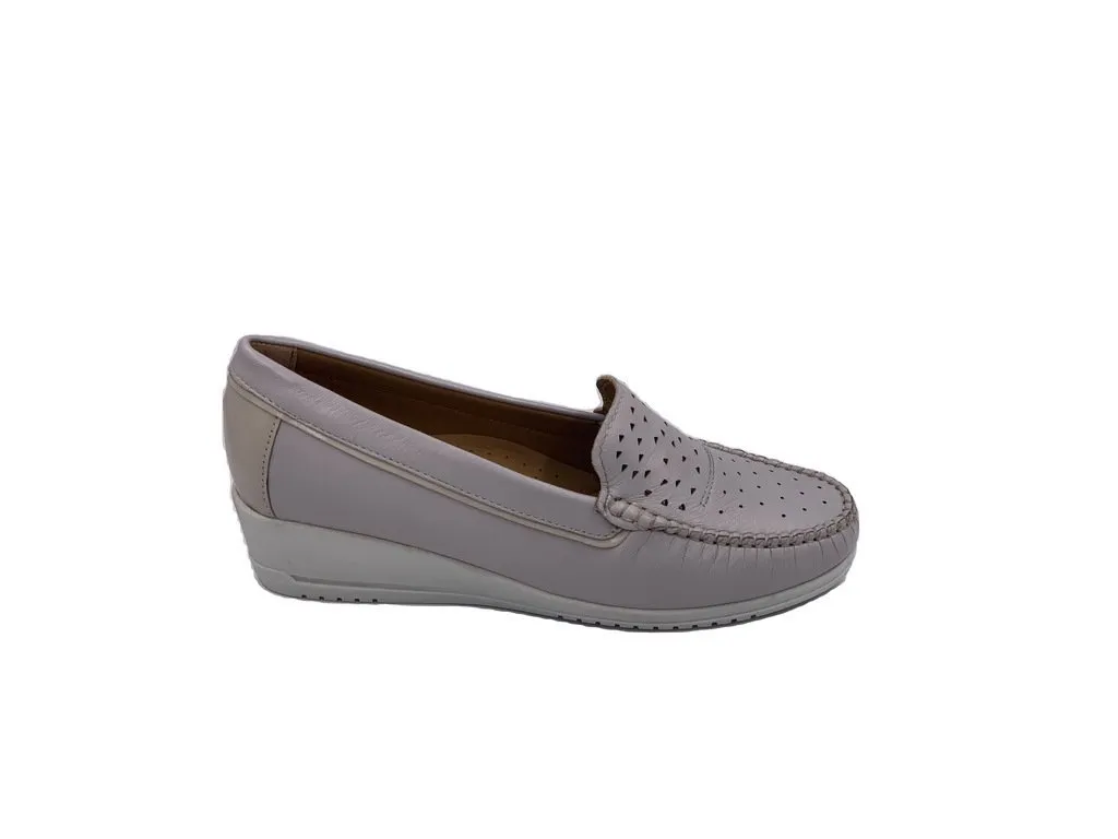 Perforated wedge moccasin loafers