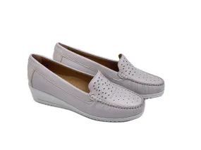 Perforated wedge moccasin loafers