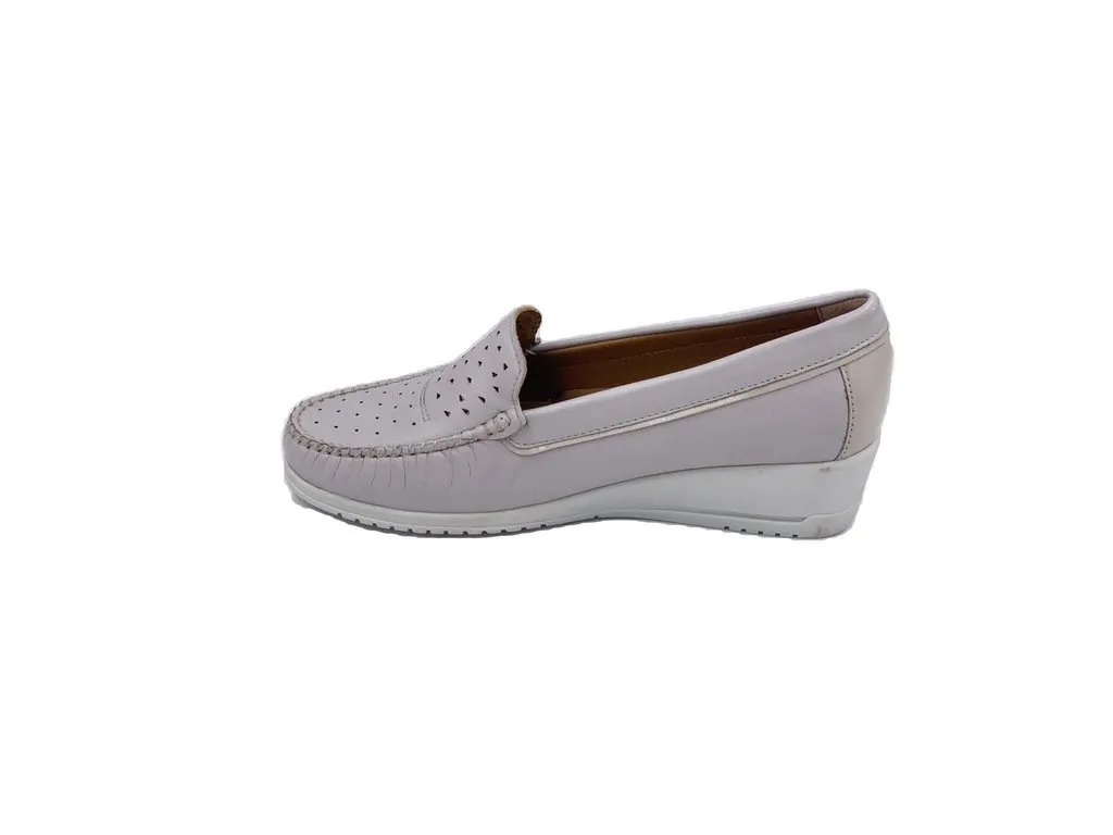 Perforated wedge moccasin loafers
