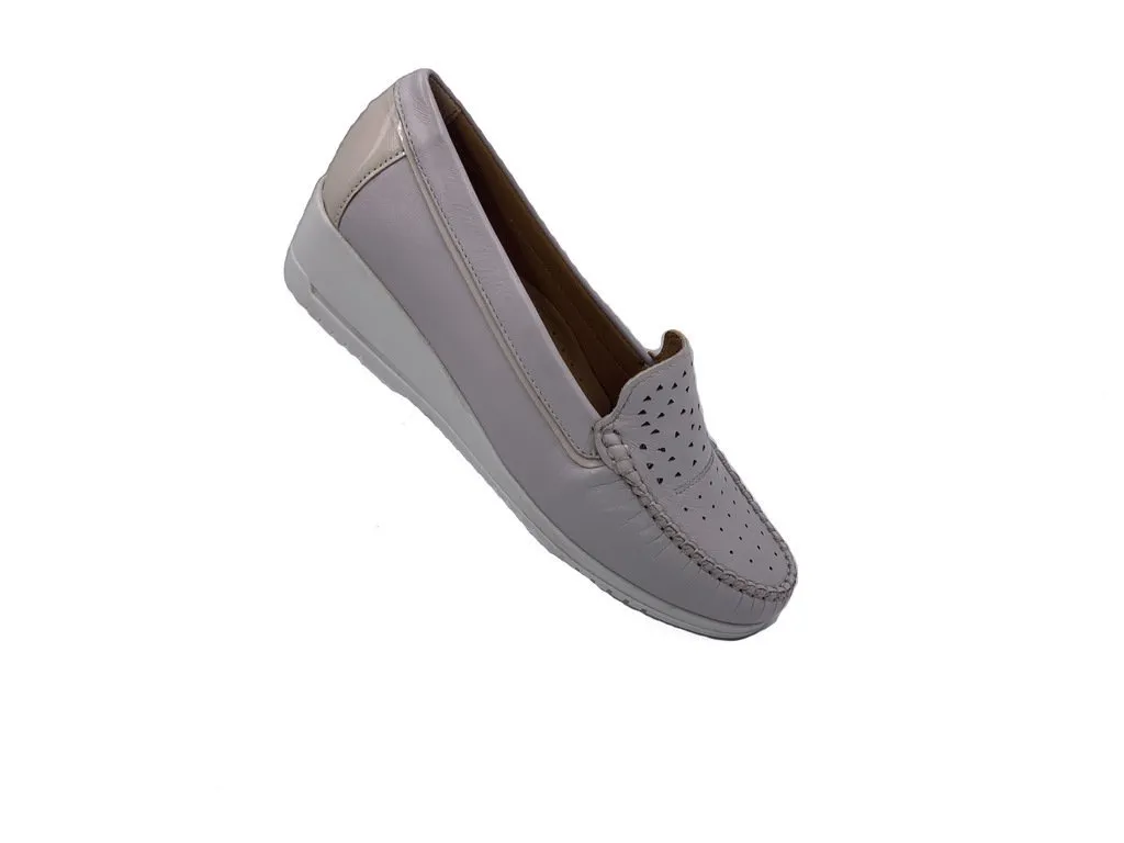 Perforated wedge moccasin loafers