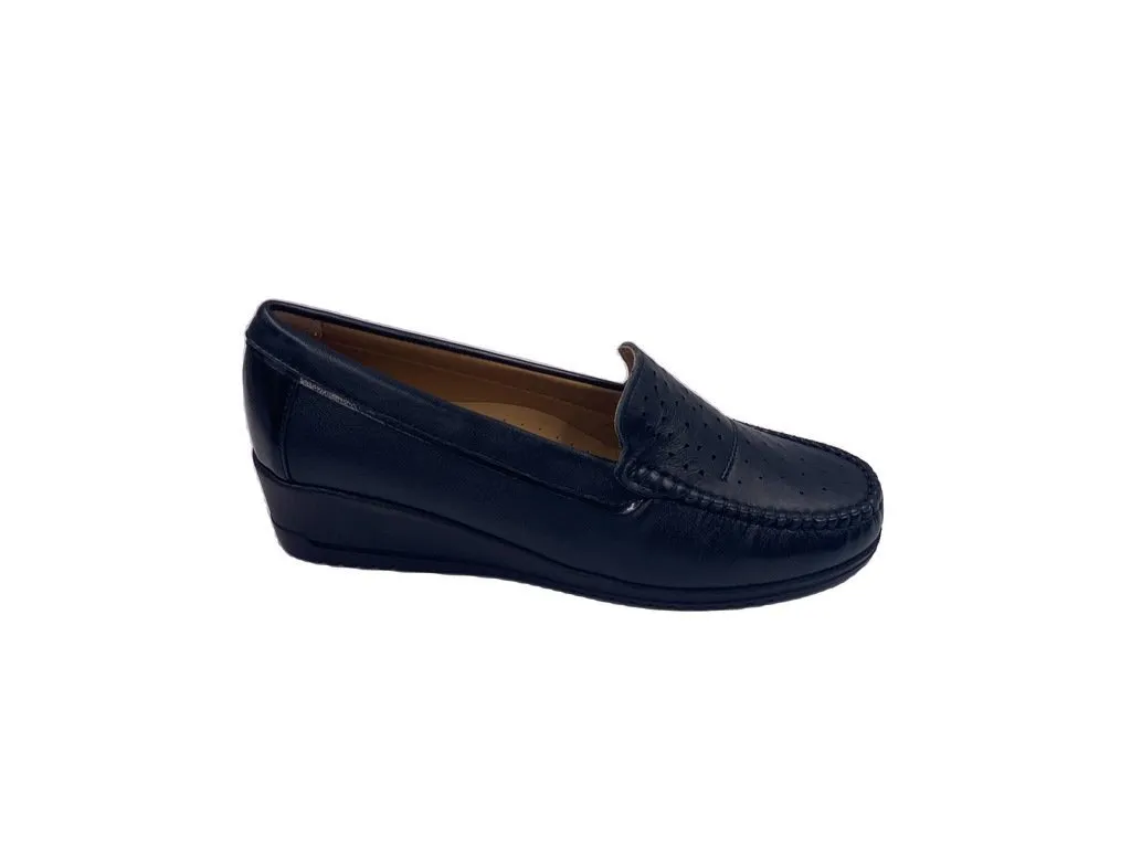 Perforated wedge moccasin loafers