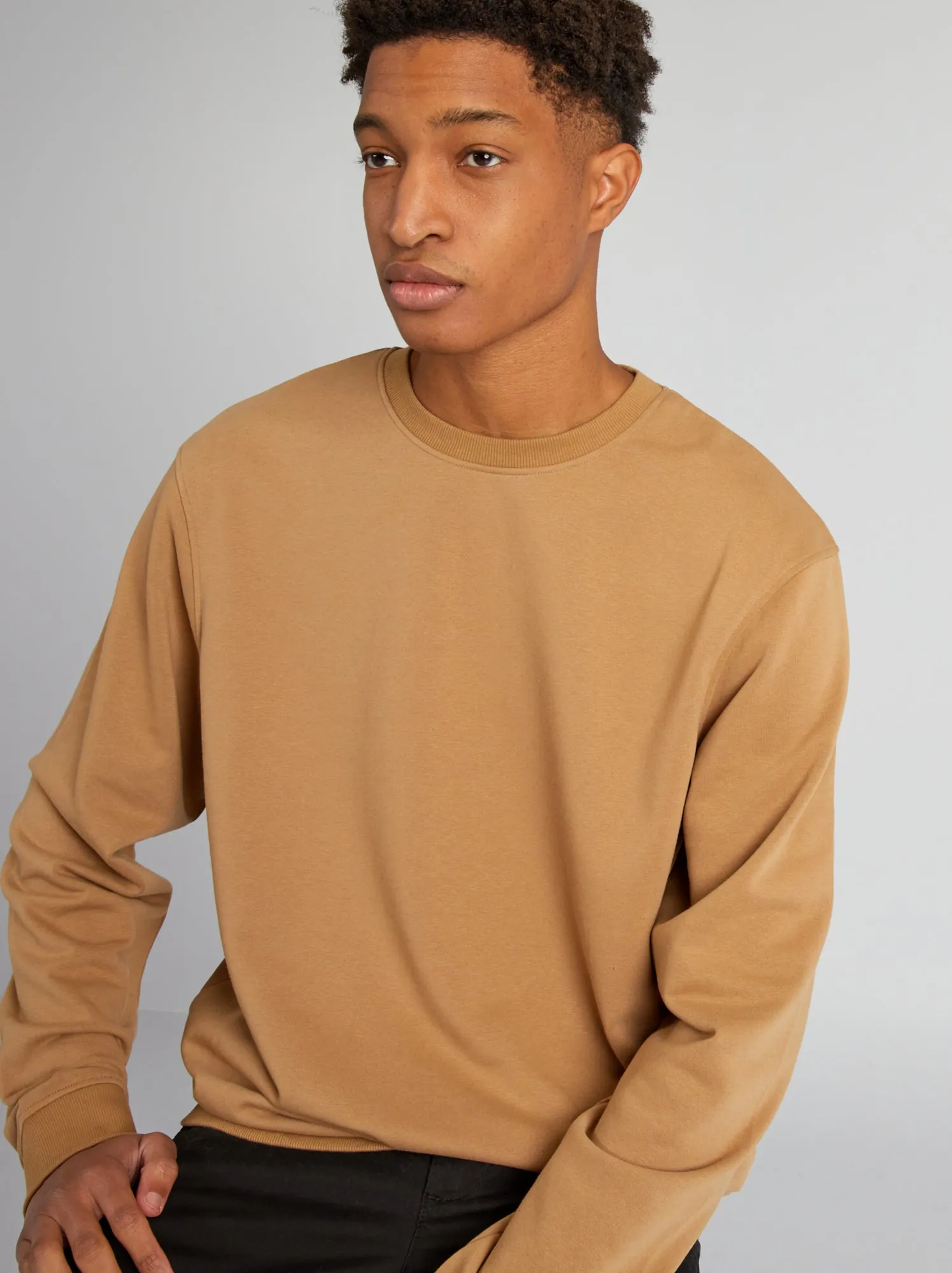 Plain color sweater, round neck, +190 cm - BEIGE