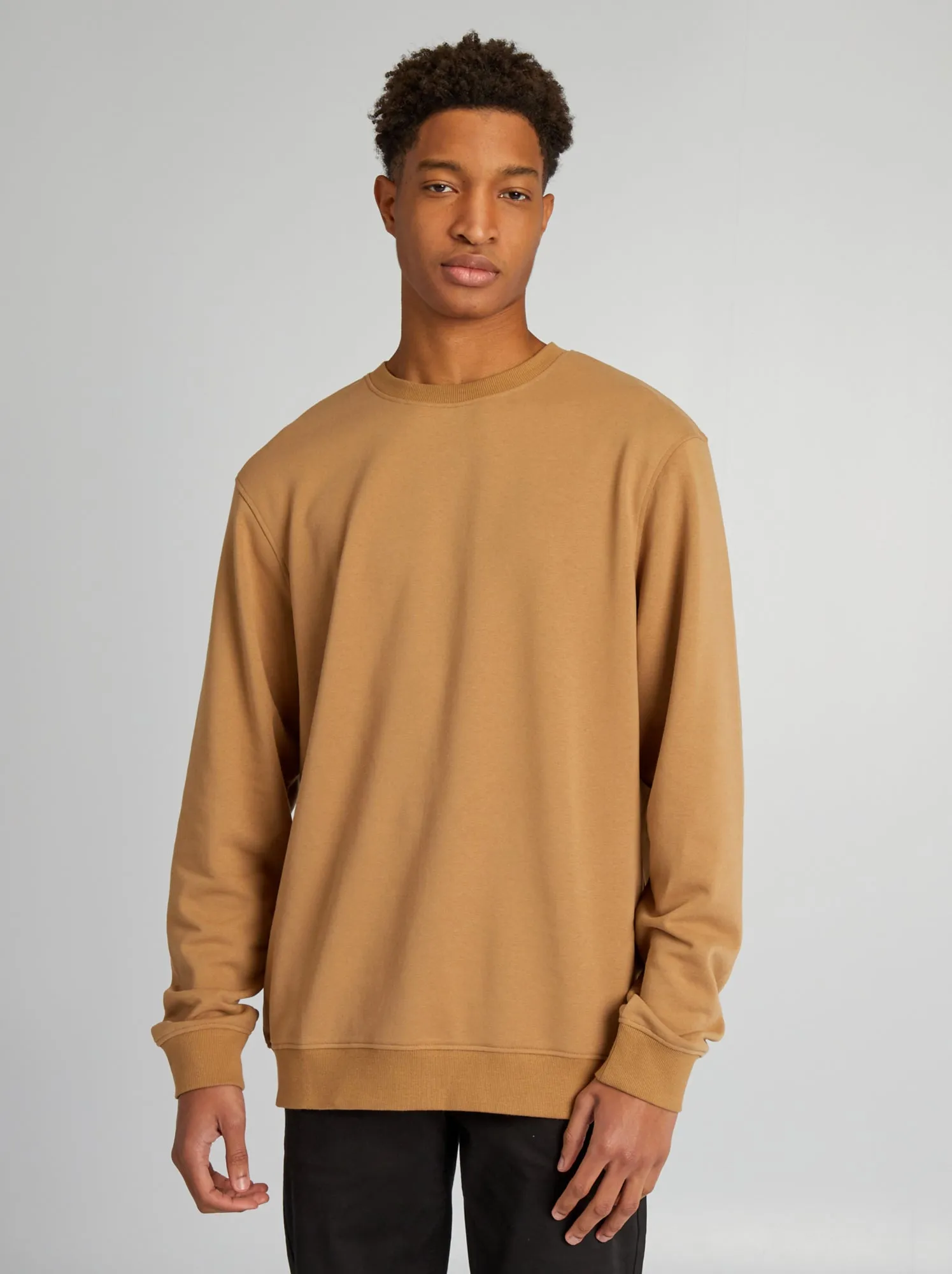 Plain color sweater, round neck, +190 cm - BEIGE