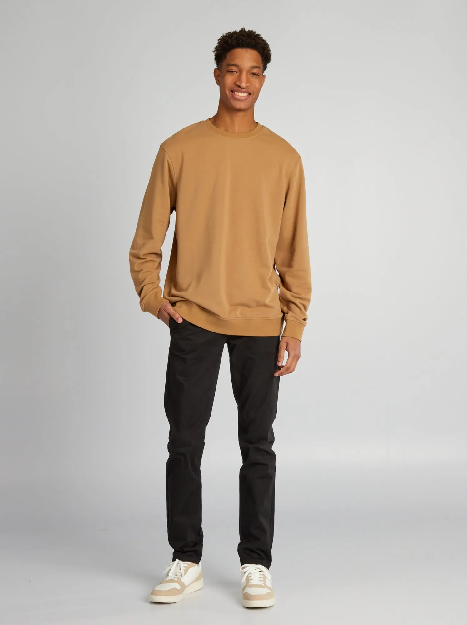 Plain color sweater, round neck, +190 cm - BEIGE