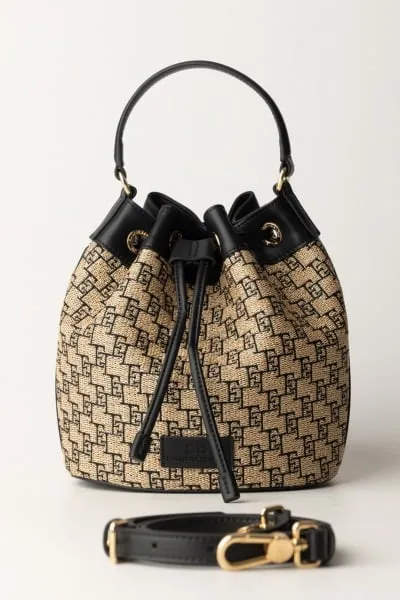 Rafia straw/black bucket bag