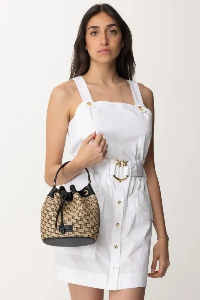 Rafia straw/black bucket bag
