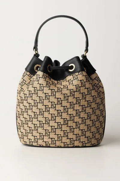 Rafia straw/black bucket bag
