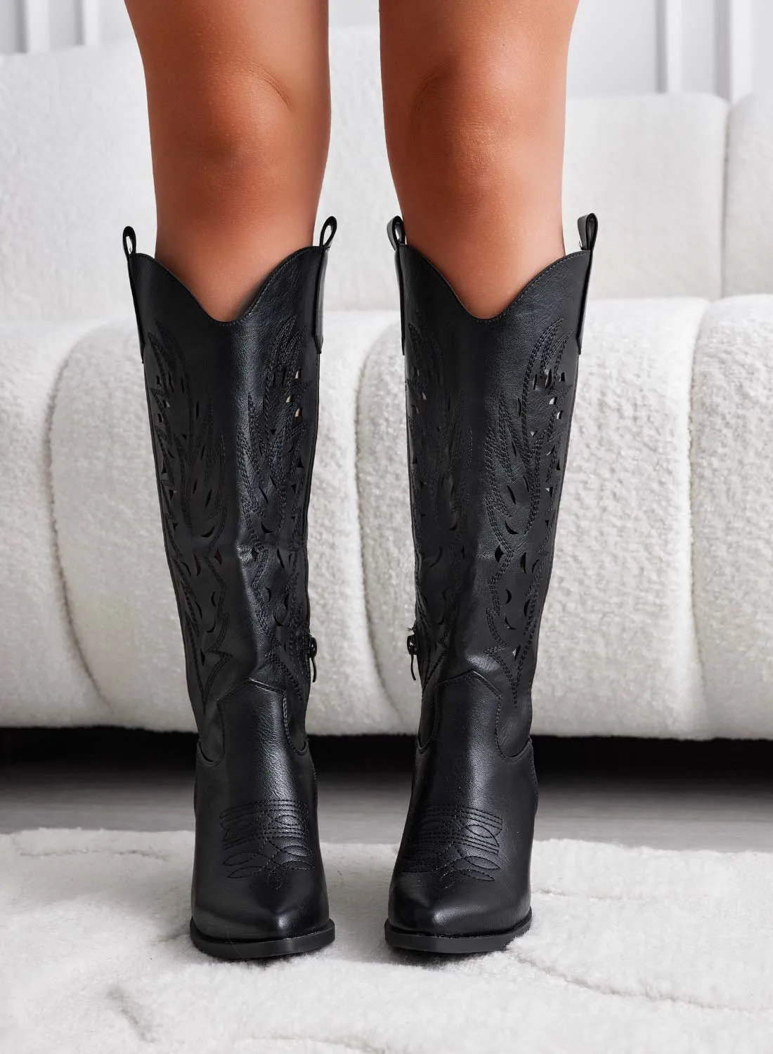Raquel - Black Perforated Camperos Boots.