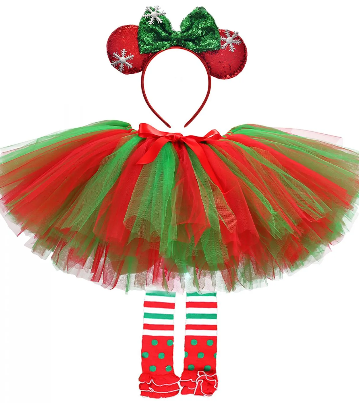 Red and green Christmas tutu dress for infants - Christmas party costume for children - Kids' tulle skirts with B