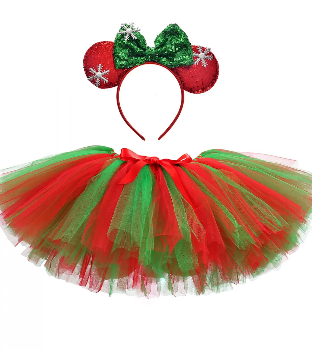 Red and green Christmas tutu dress for infants - Christmas party costume for children - Kids' tulle skirts with B