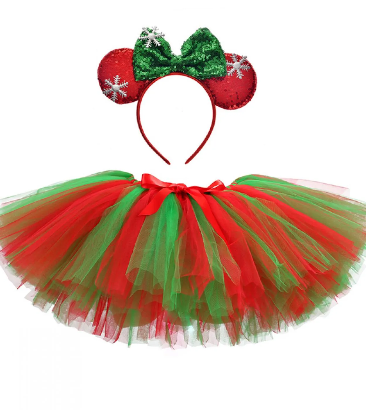 Red and green Christmas tutu dress for infants - Christmas party costume for children - Kids' tulle skirts with B