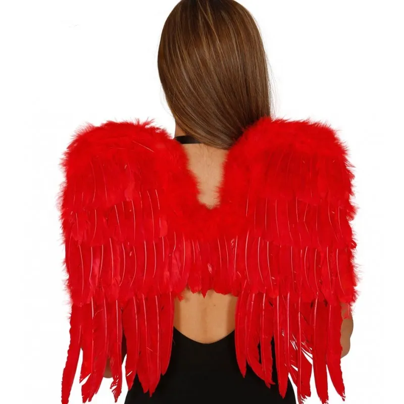 red feathered wings 50x45cm for Halloween costumes, carnival, and themed scenes. with arm elastic