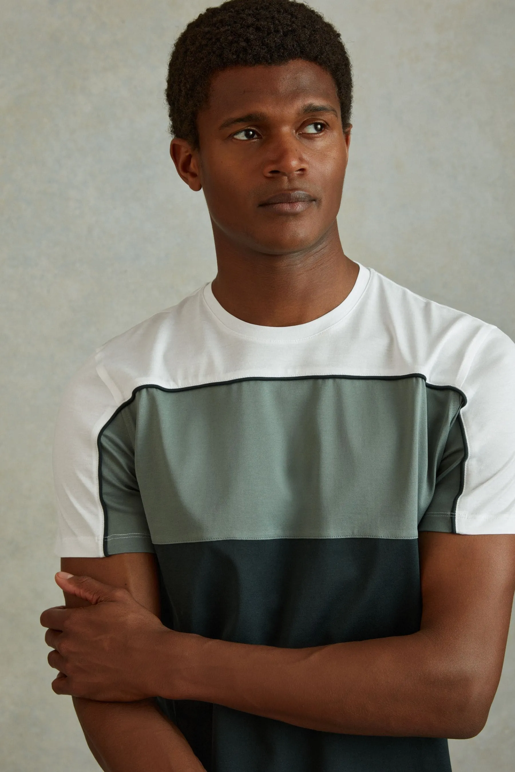 Reiss - T-shirt in cotone mercerizzata a Girocollo a blocchi di colore    