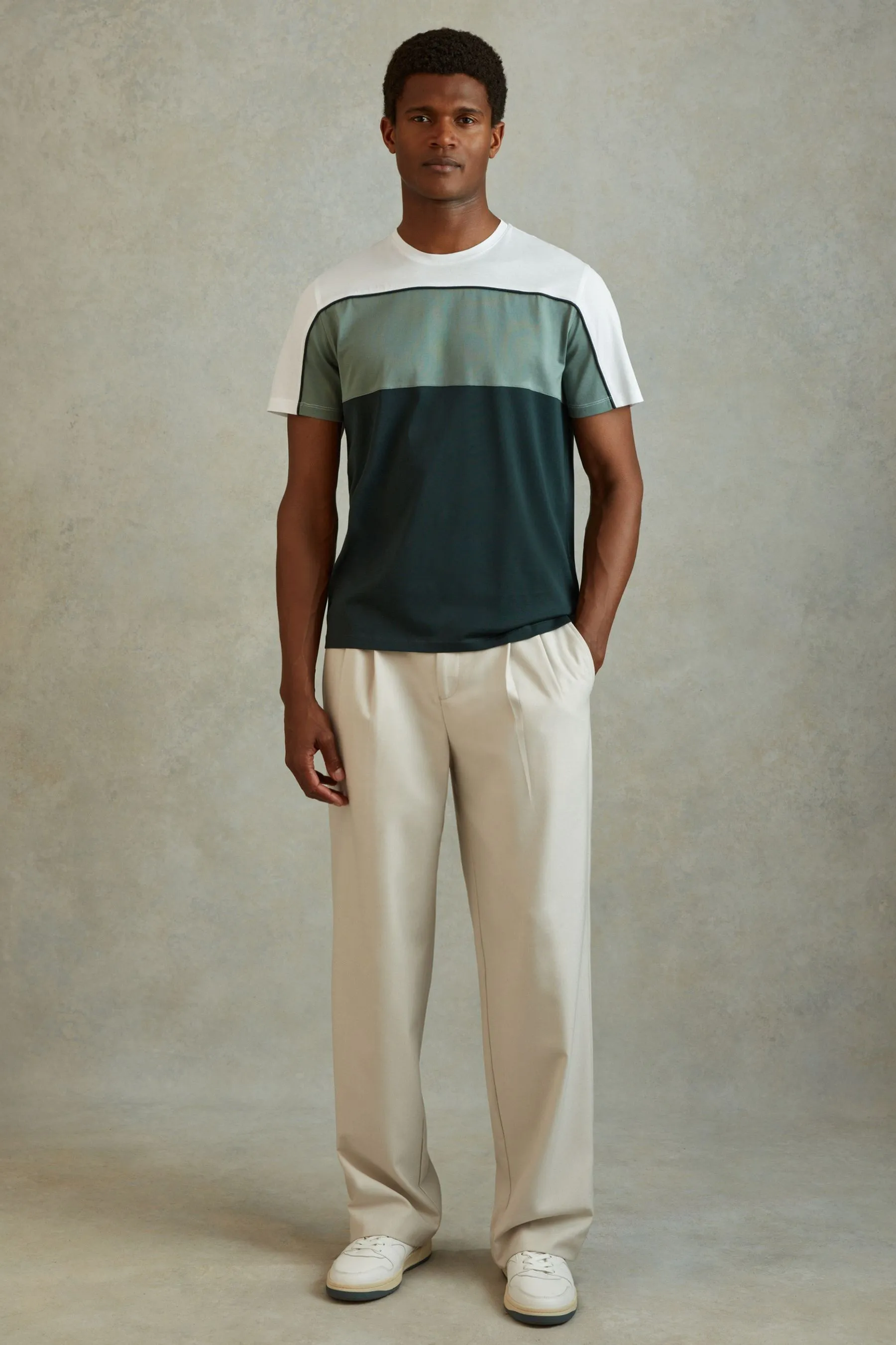 Reiss - T-shirt in cotone mercerizzata a Girocollo a blocchi di colore    